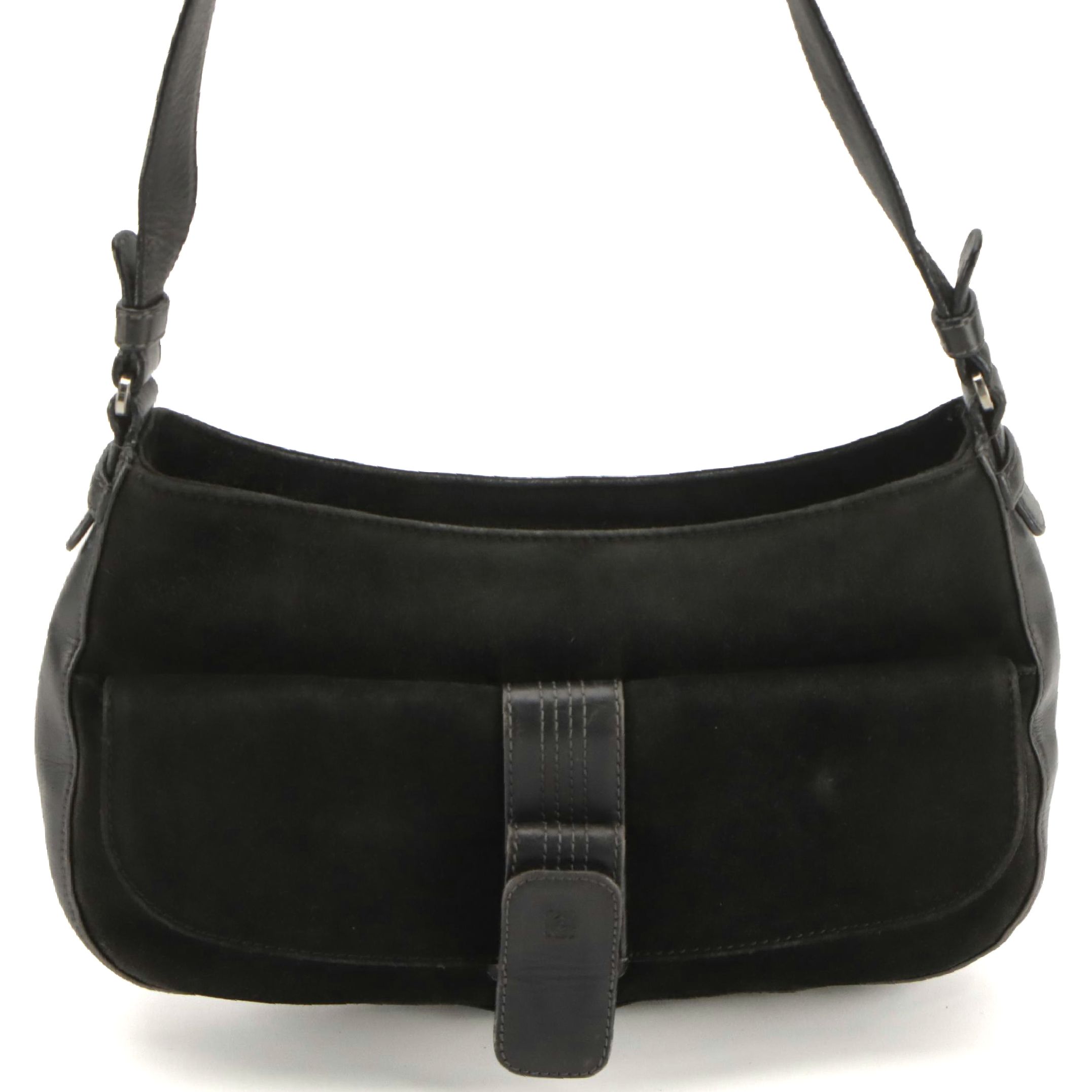 Loewe Zip-Top Shoulder Bag in Black Suede and Leather