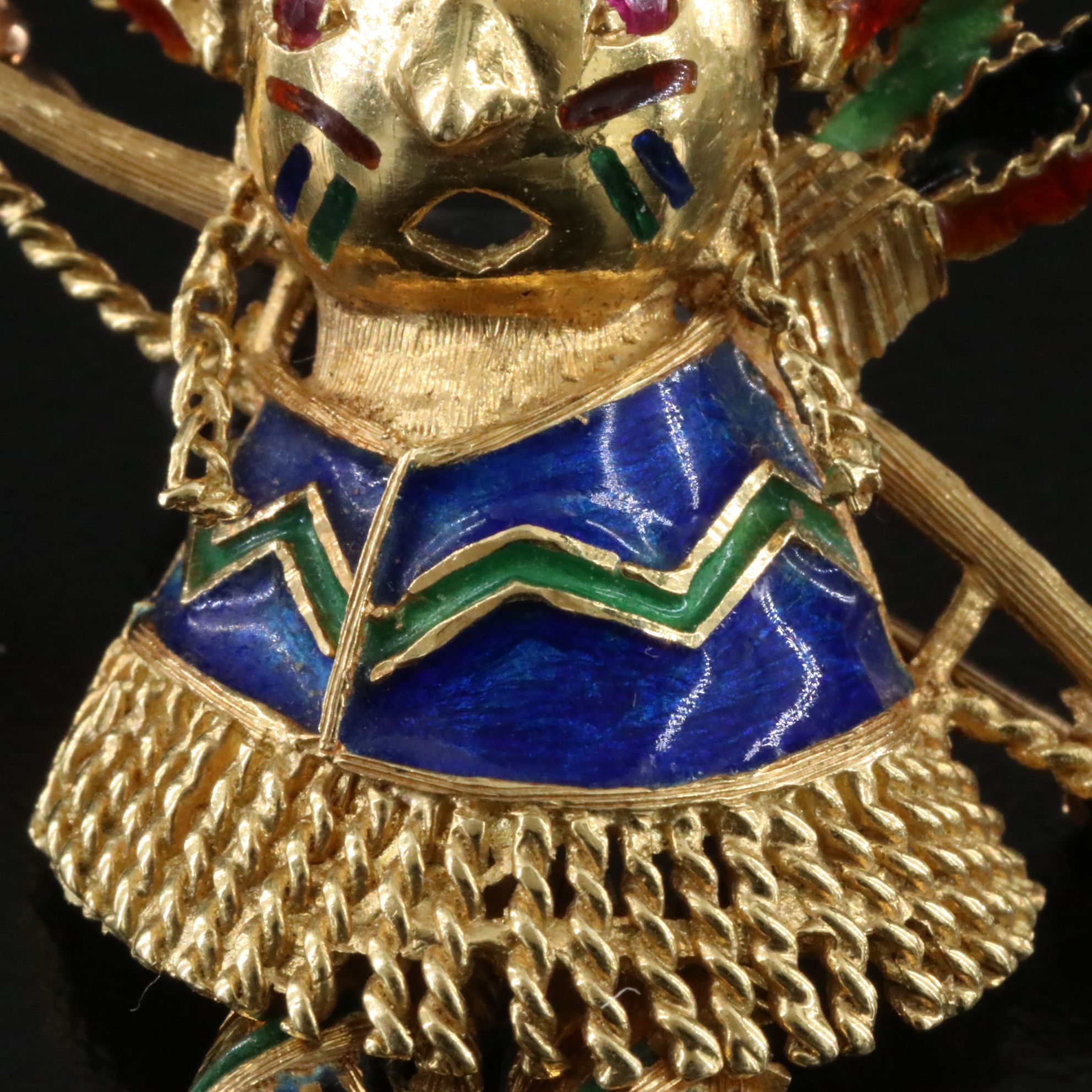 Cherny 18K Ruby and Enamel Indian Brooch