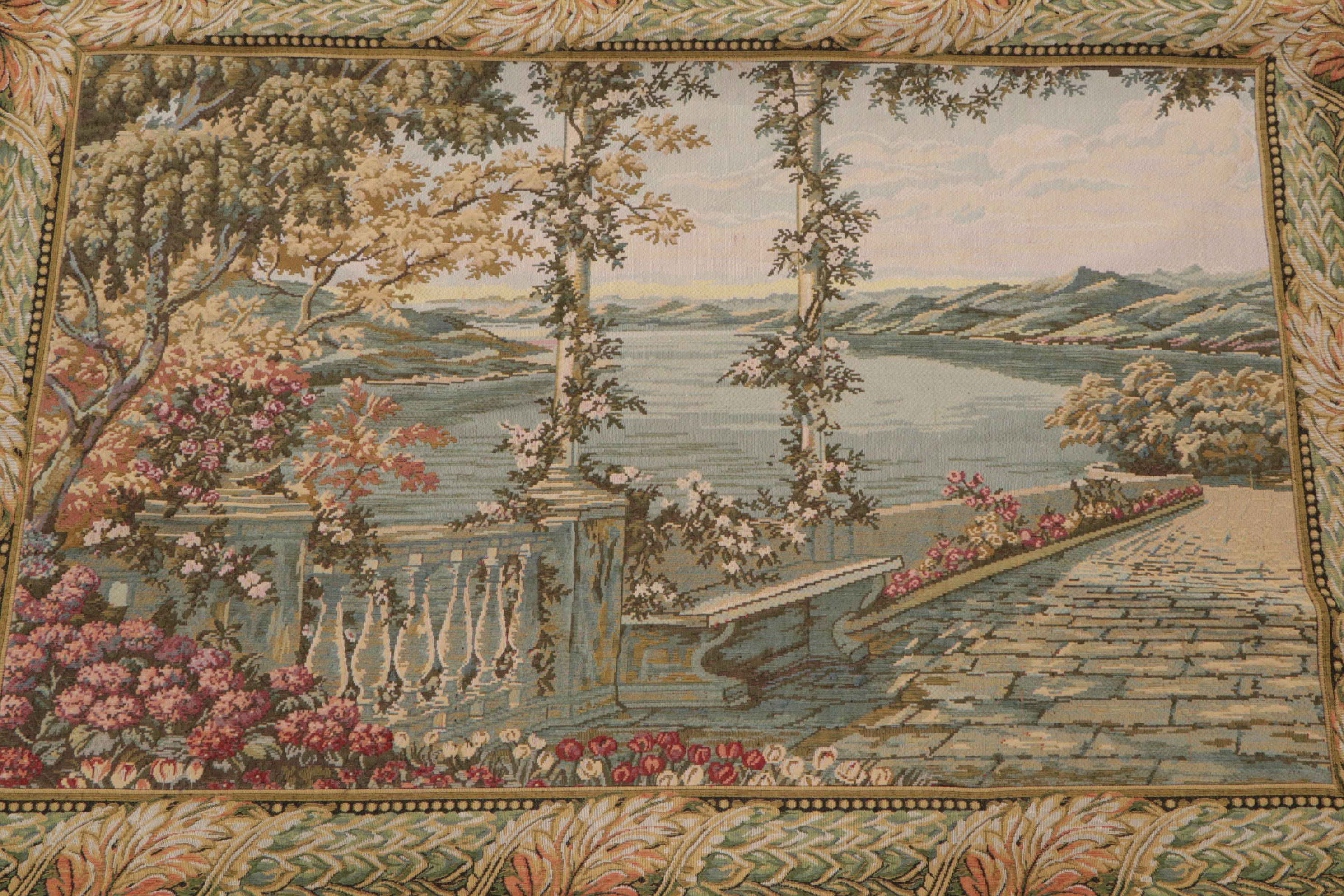Machine Made French Style Floral Tapestry, Late 20th Century