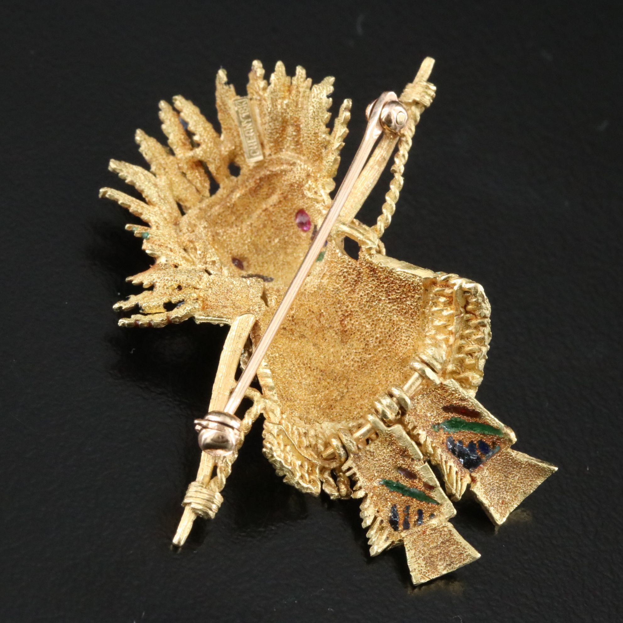 Cherny 18K Ruby and Enamel Indian Brooch