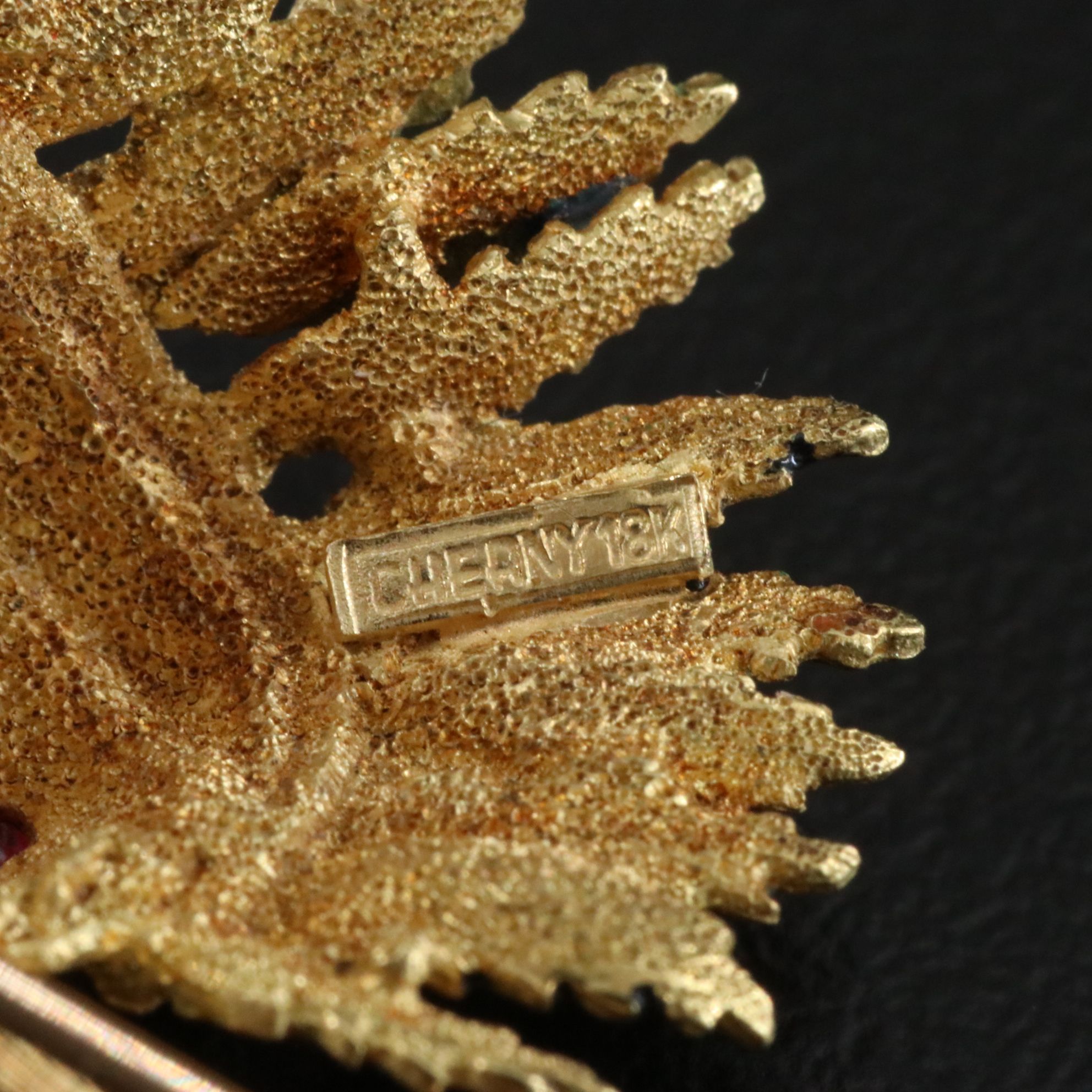 Cherny 18K Ruby and Enamel Indian Brooch