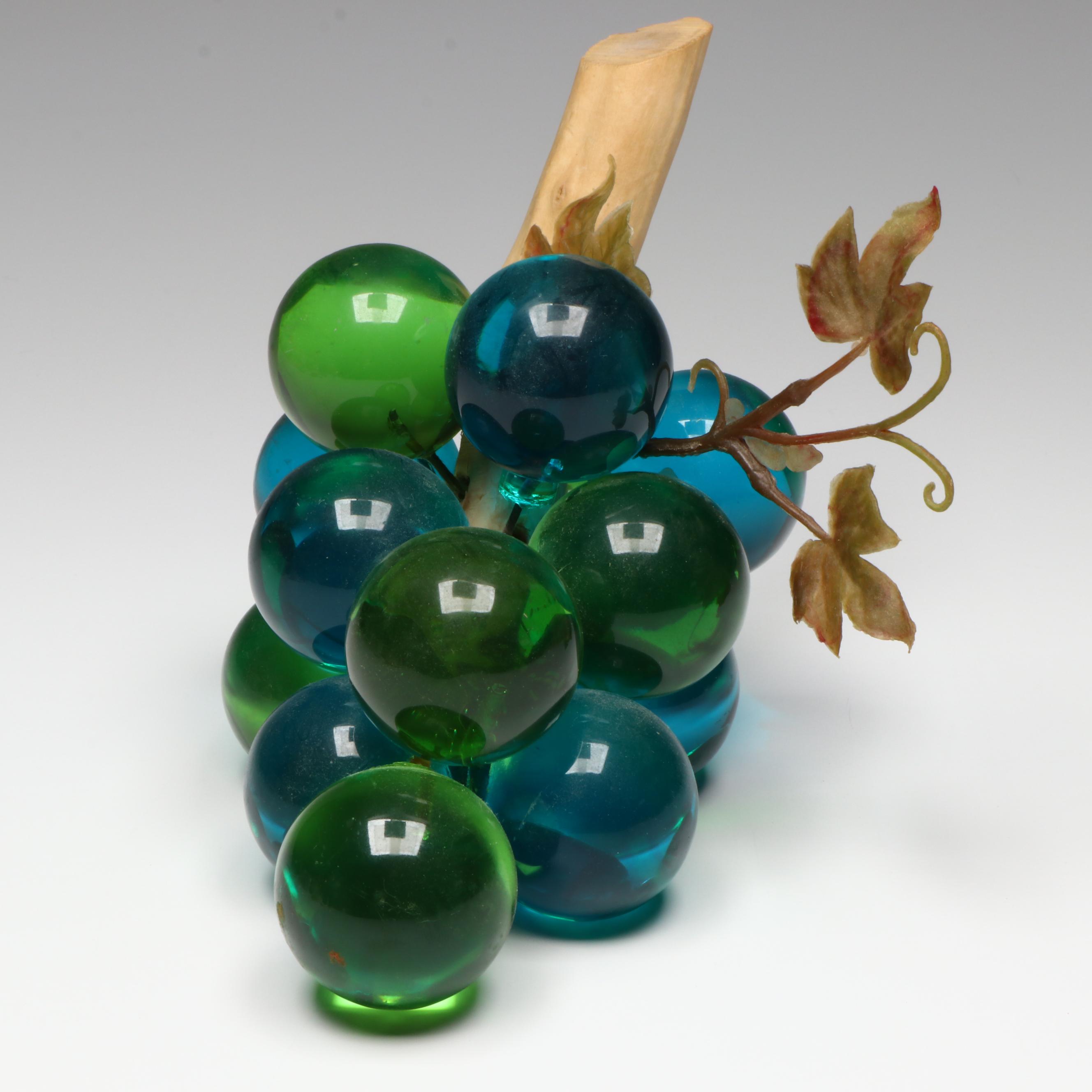 Mid Century Modern Style Blue and Green Glass Grape Cluster, Mid to Late 20th Ce