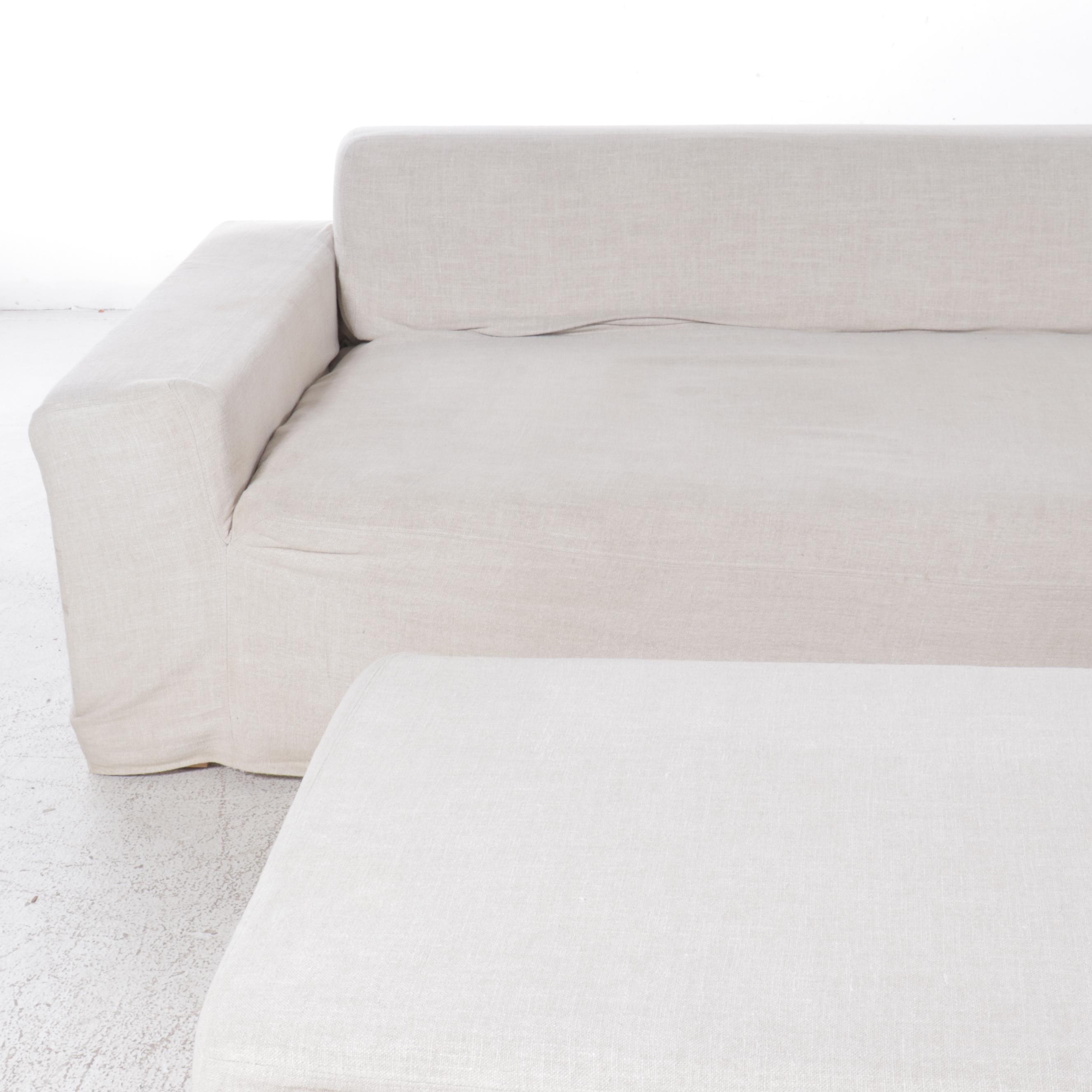 Jake Arnold Collection Modern Linen Blend Upholstered Sectional with Ottoman