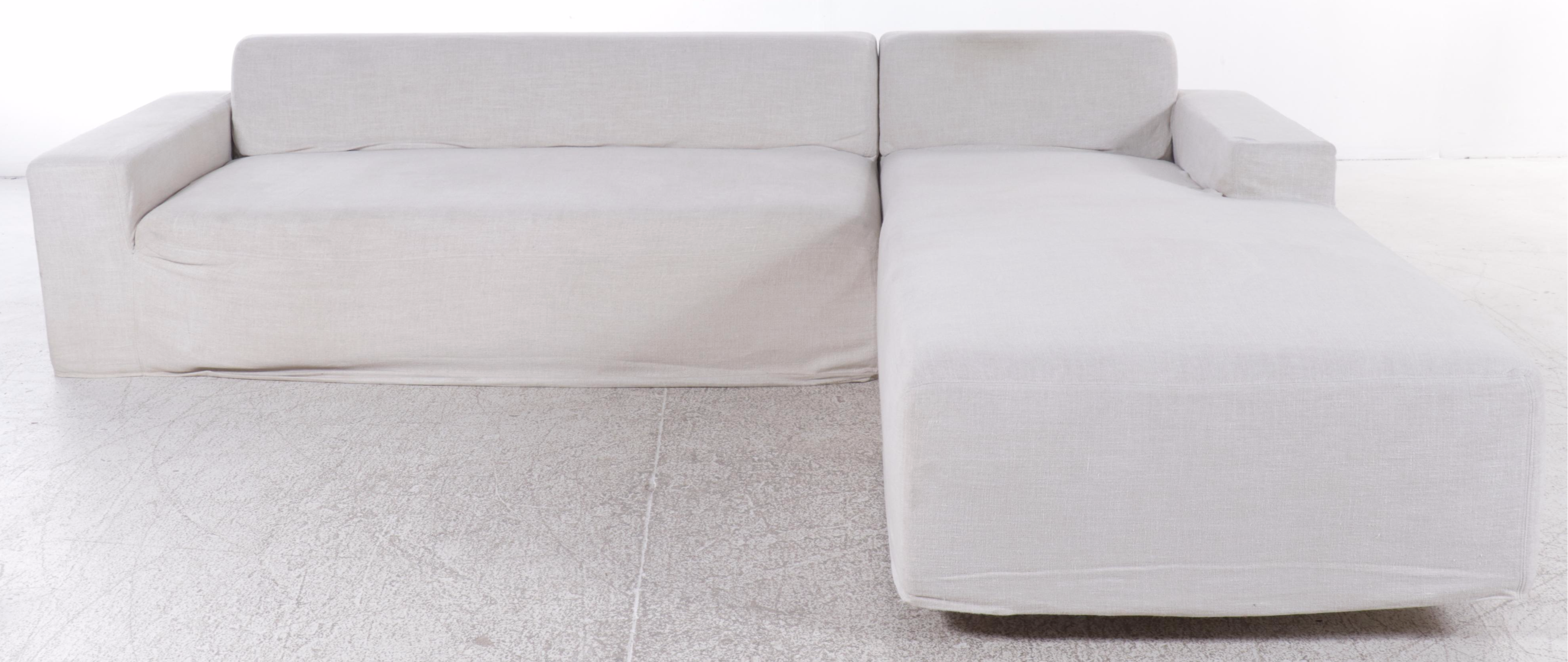 Jake Arnold Collection Modern Linen Blend Upholstered Sectional with Ottoman