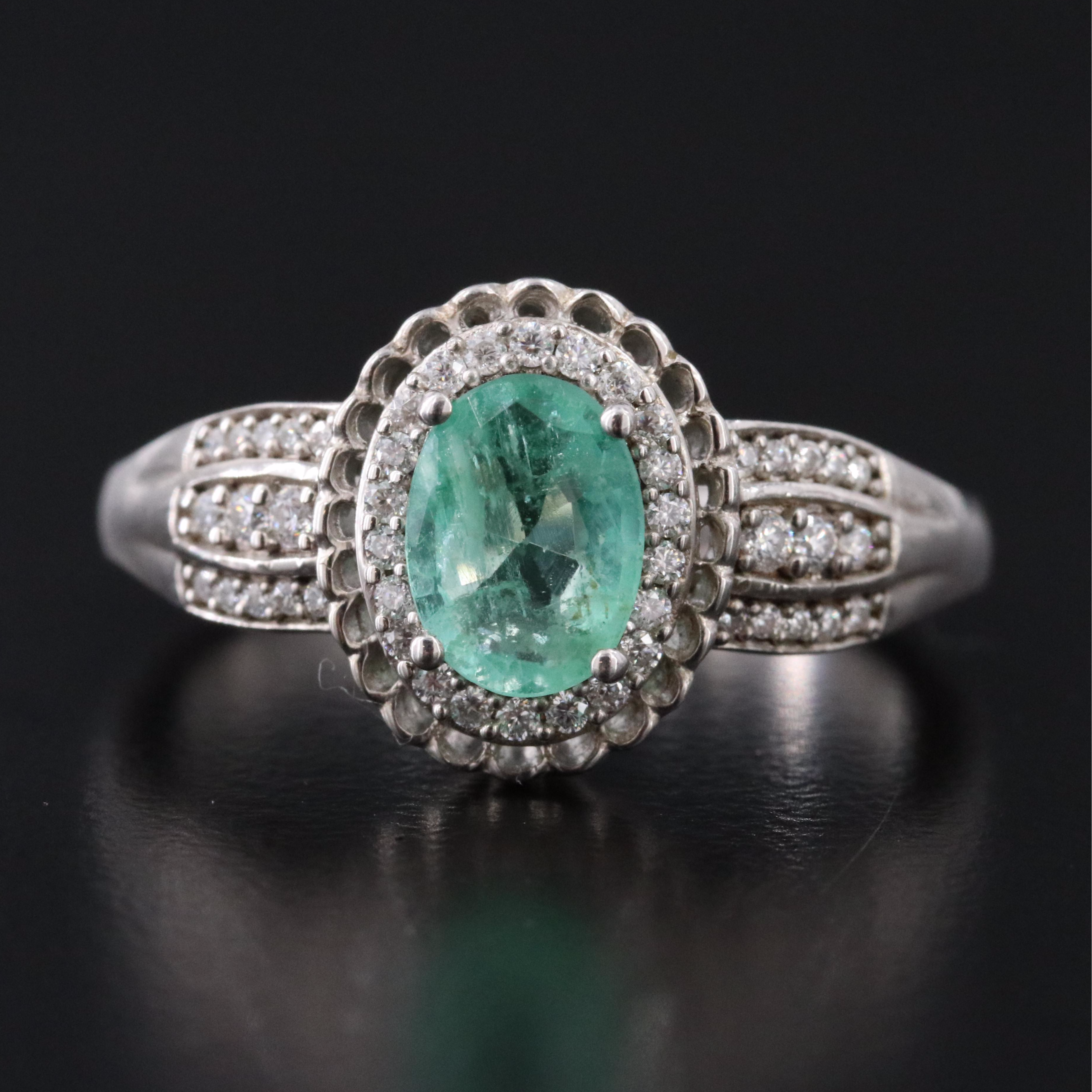 Sterling Emerald and Moissanite Ring