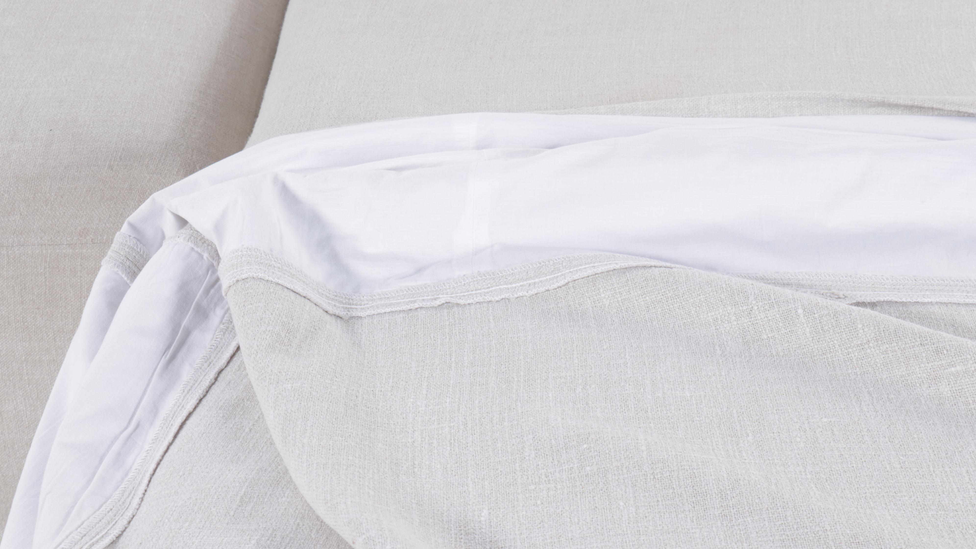 Jake Arnold Collection Modern Linen Blend Upholstered Sectional with Ottoman