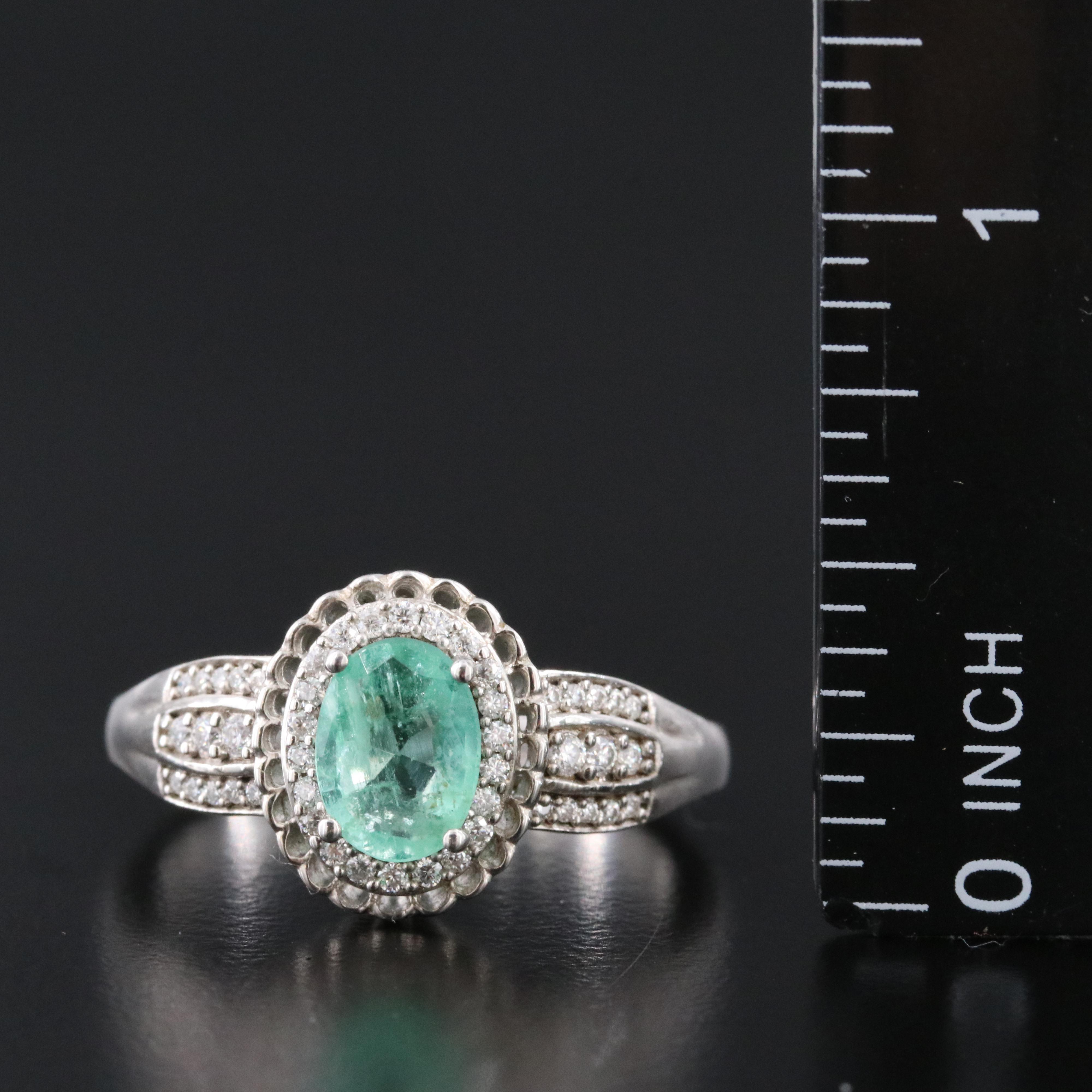 Sterling Emerald and Moissanite Ring