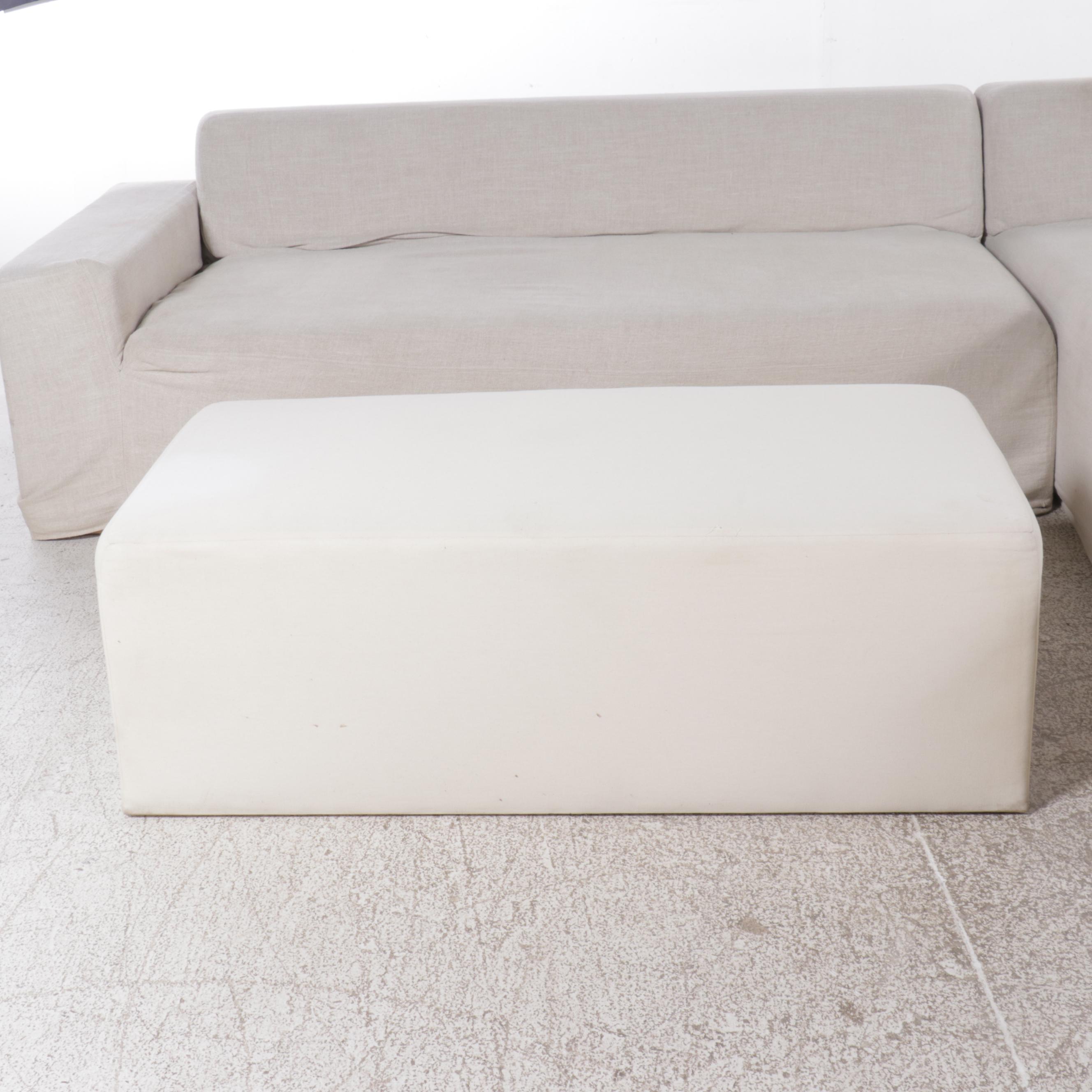 Jake Arnold Collection Modern Linen Blend Upholstered Sectional with Ottoman