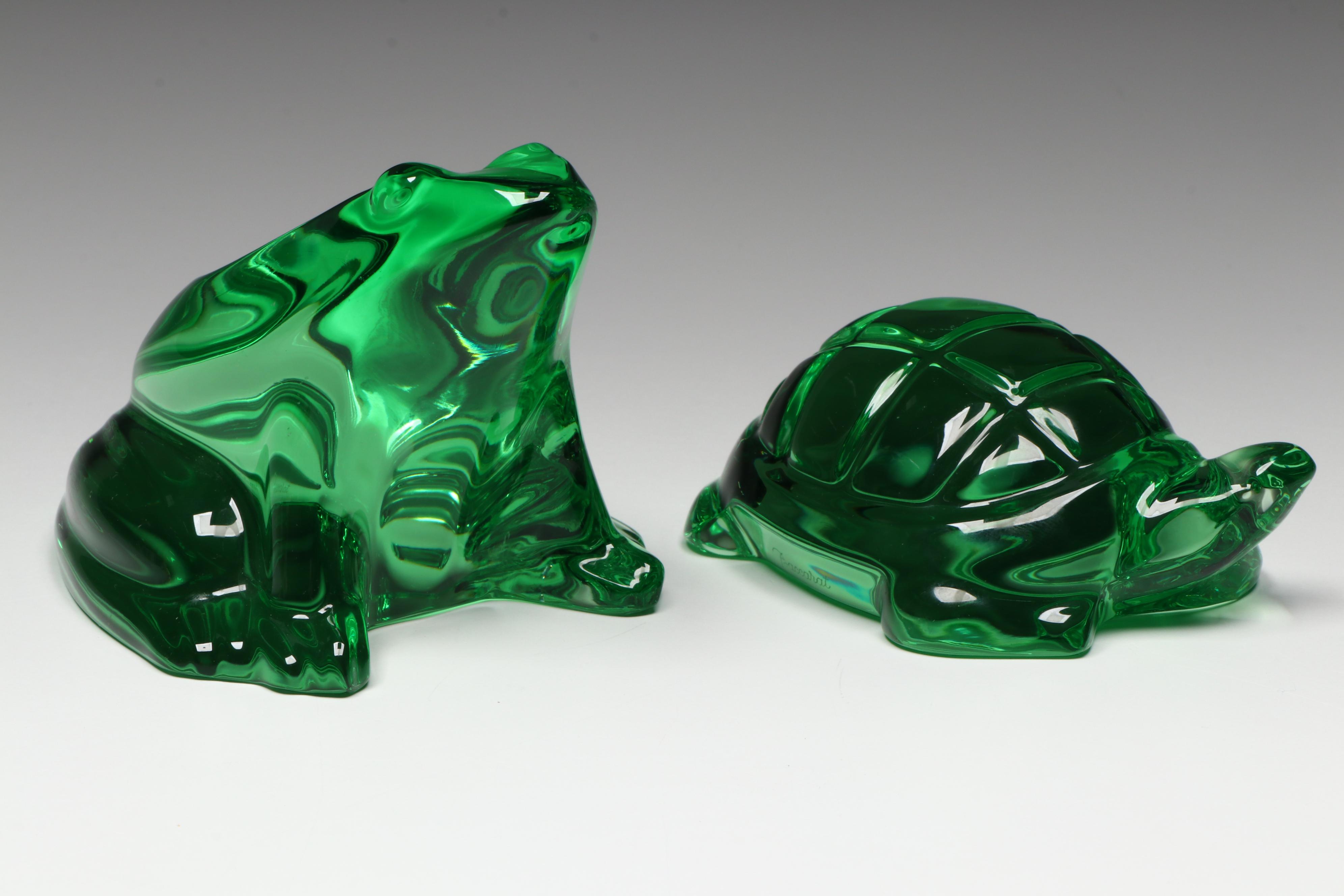 Baccarat Green Crystal Turtle and Frog