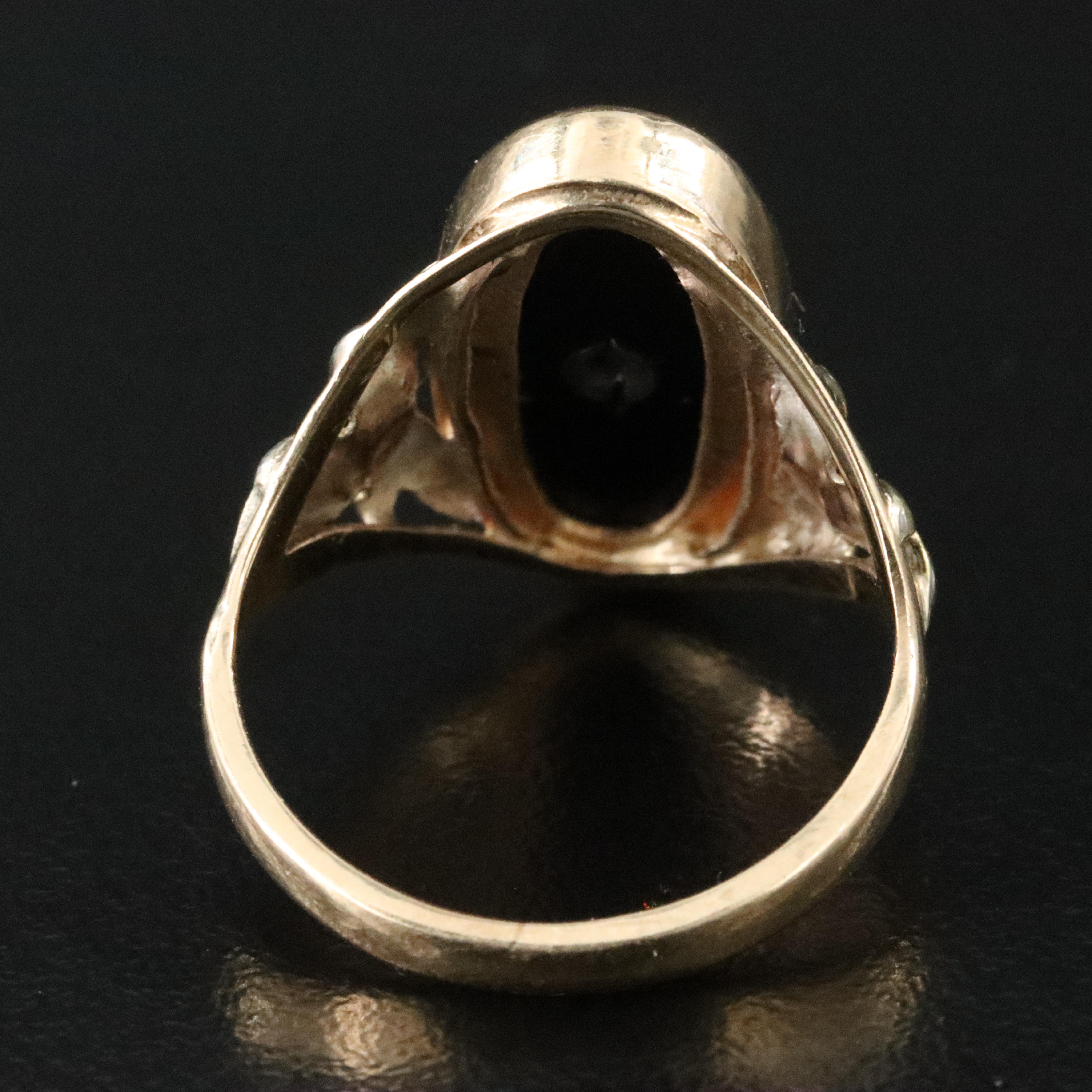 14K Tri-Color Black Onyx and Diamond Floral Accent Ring