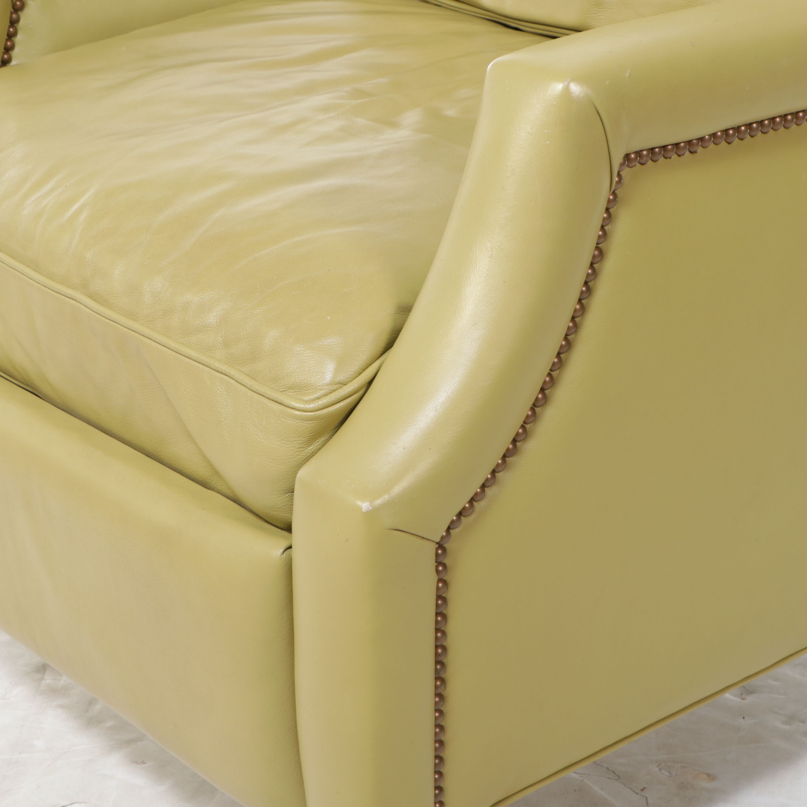 Avocado Green Leather Upholstered Wingback Recliner, Mid to Late 20th Century
