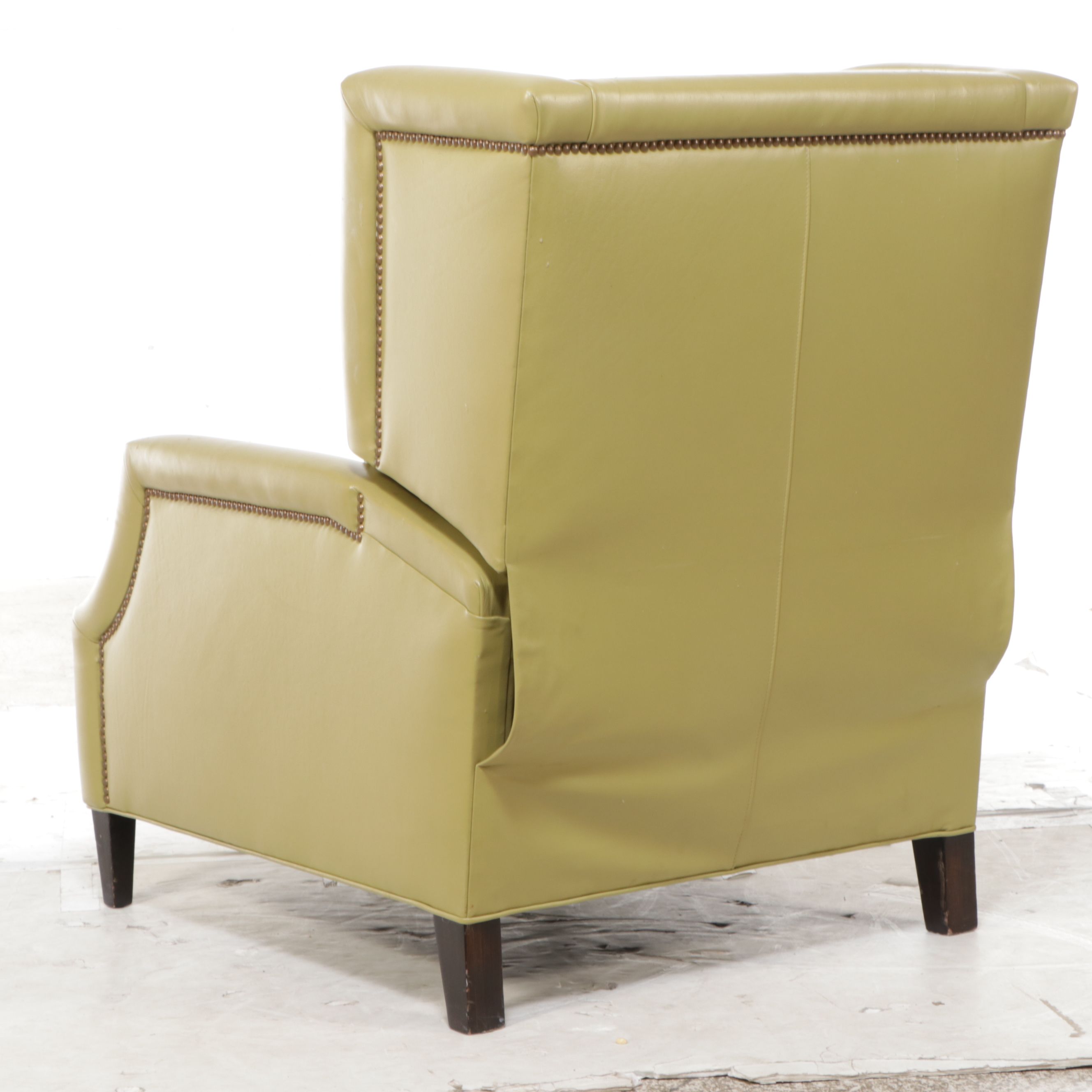 Avocado Green Leather Upholstered Wingback Recliner, Mid to Late 20th Century