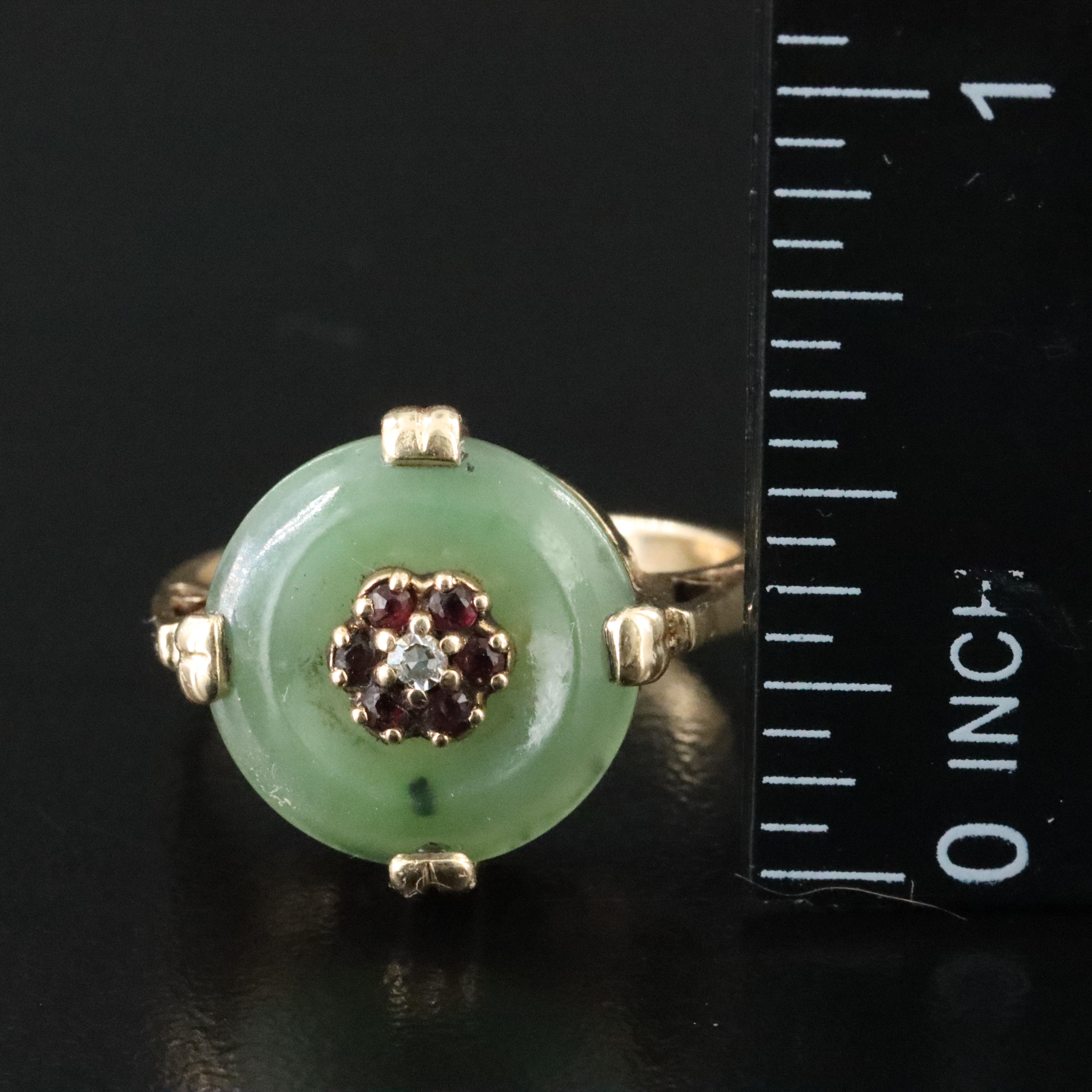 14K Nephrite, Ruby, and Diamond Bullseye Ring