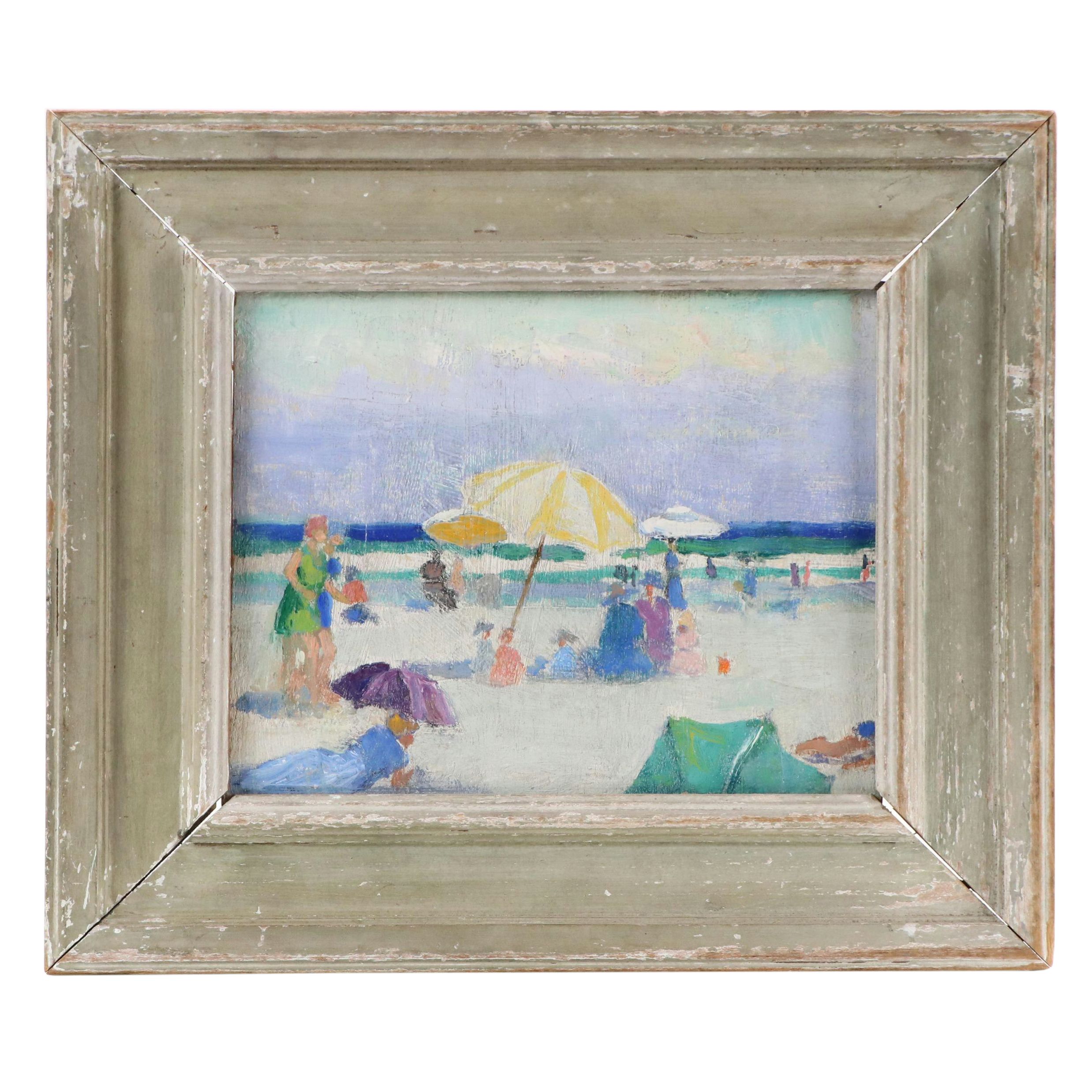 Paulette Van Roekens Post-Impressionist Beach Scene Oil Painting