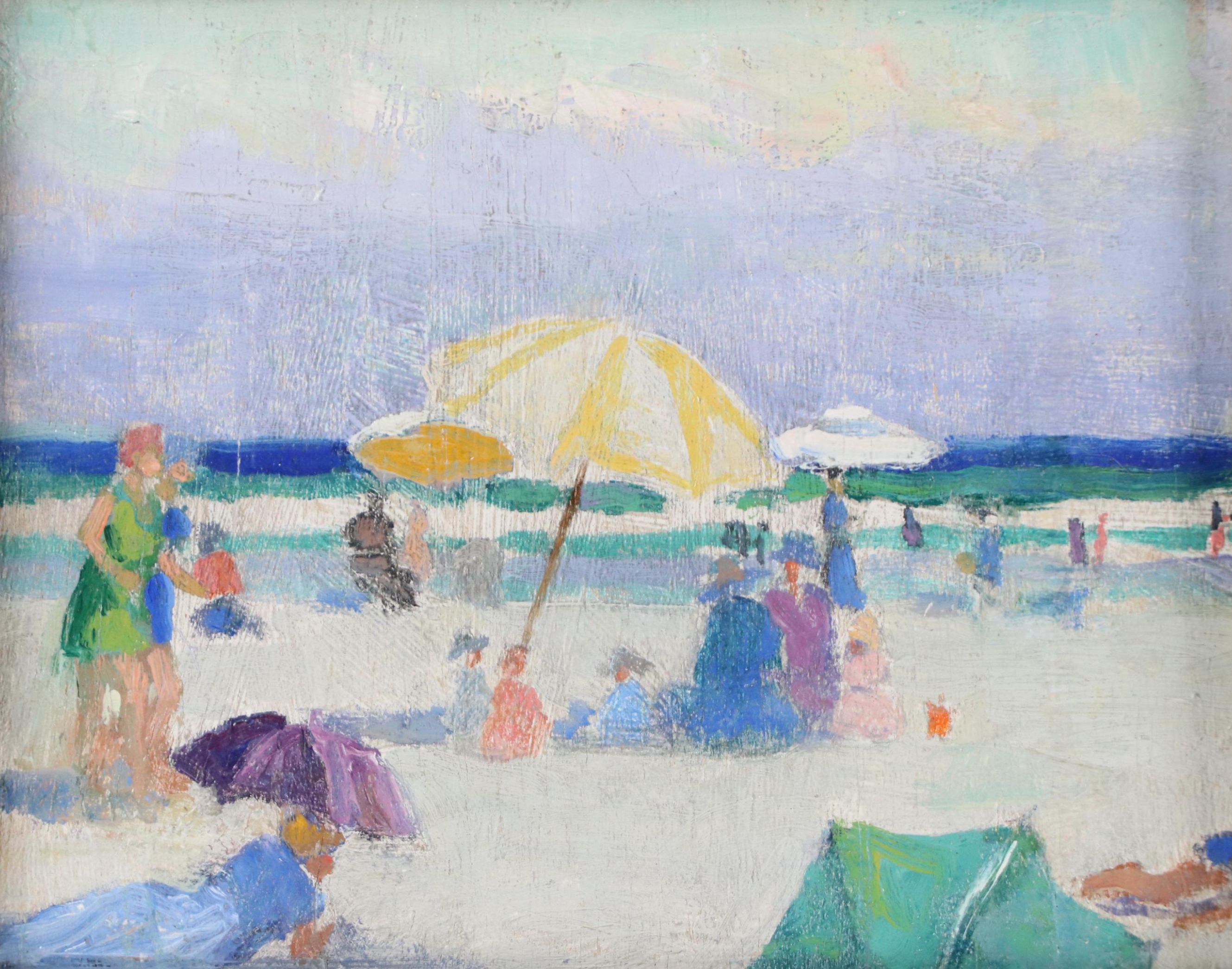 Paulette Van Roekens Post-Impressionist Beach Scene Oil Painting