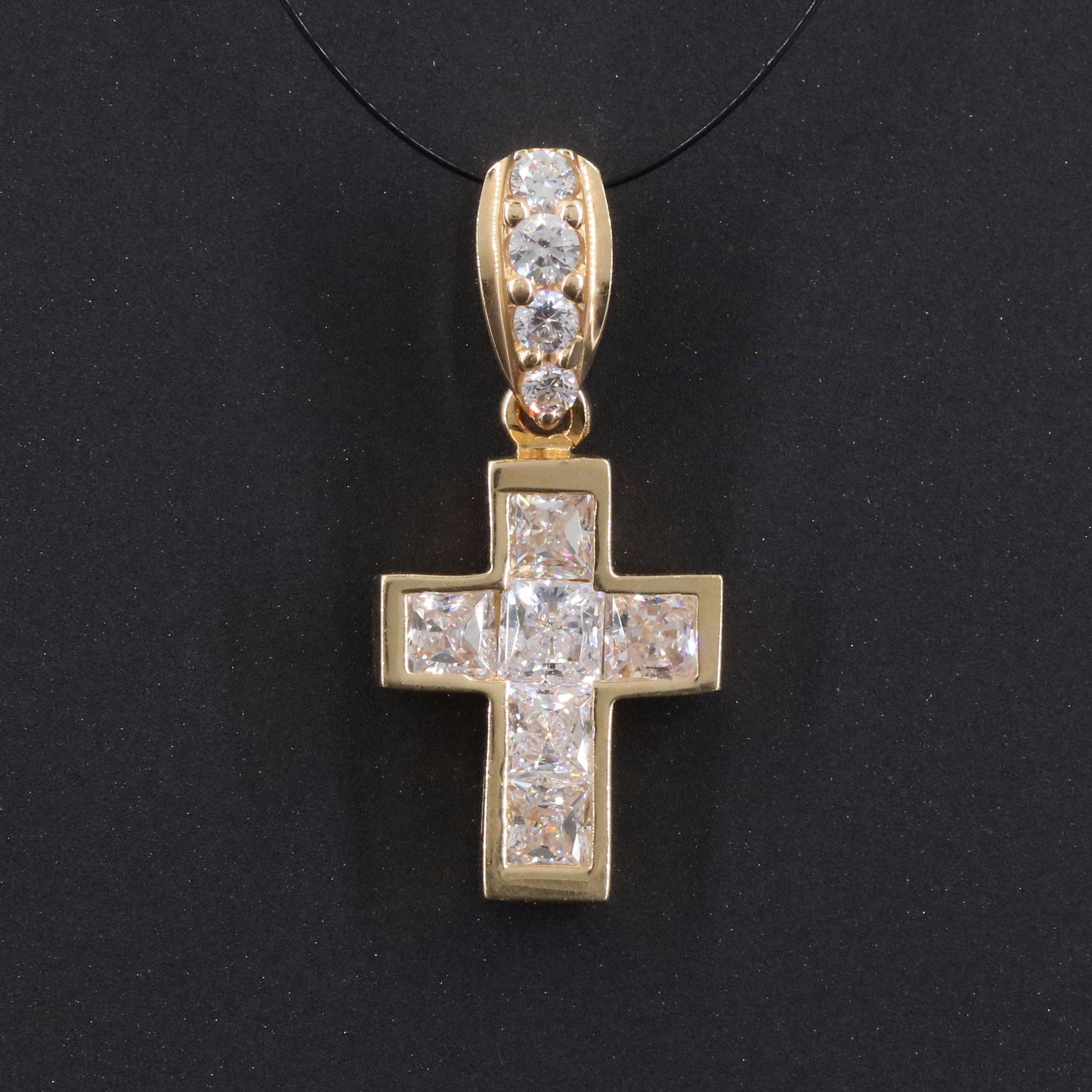 14K CZ Cross Pendant