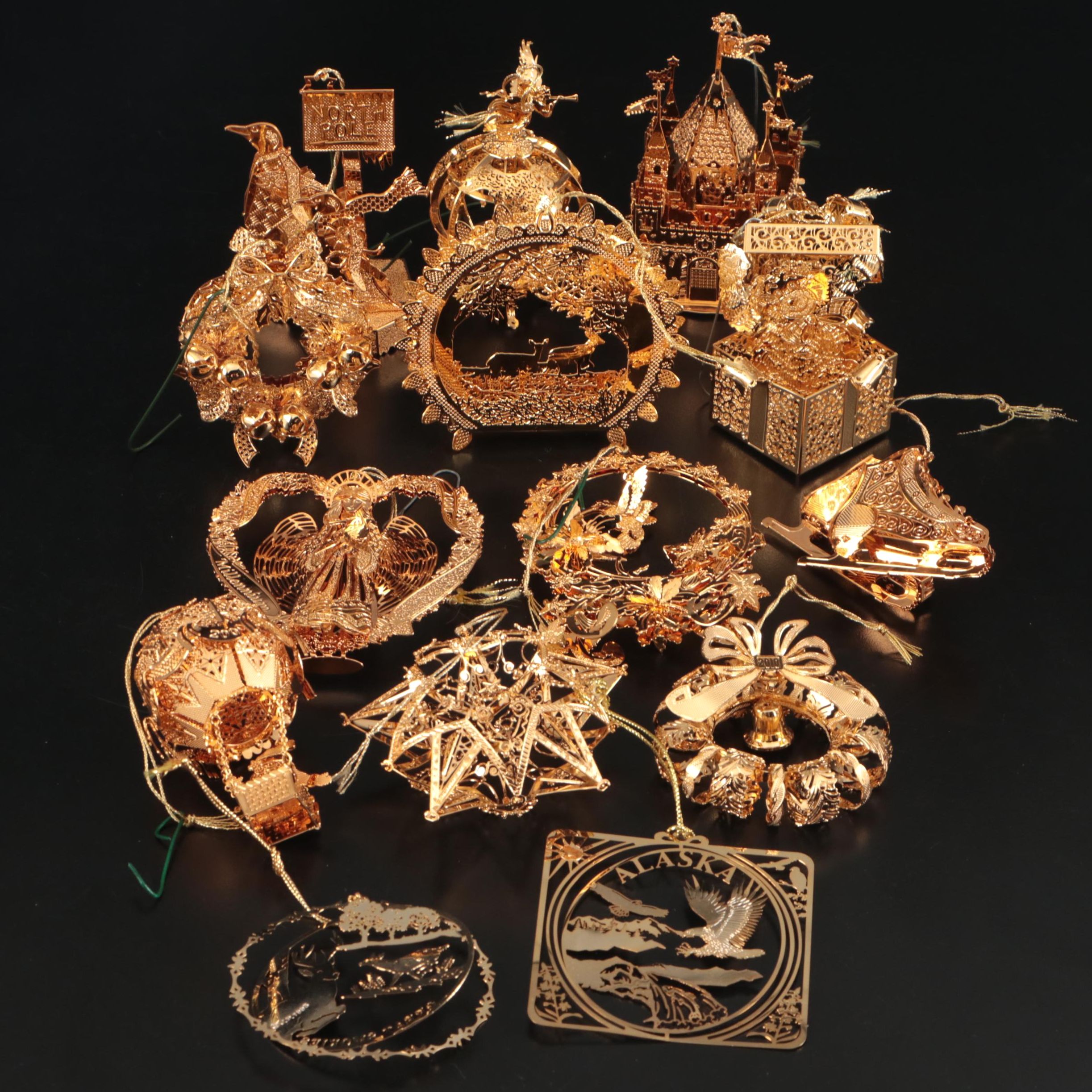 The Danbury Mint Millennium 2000 Gold Christmas Ornaments