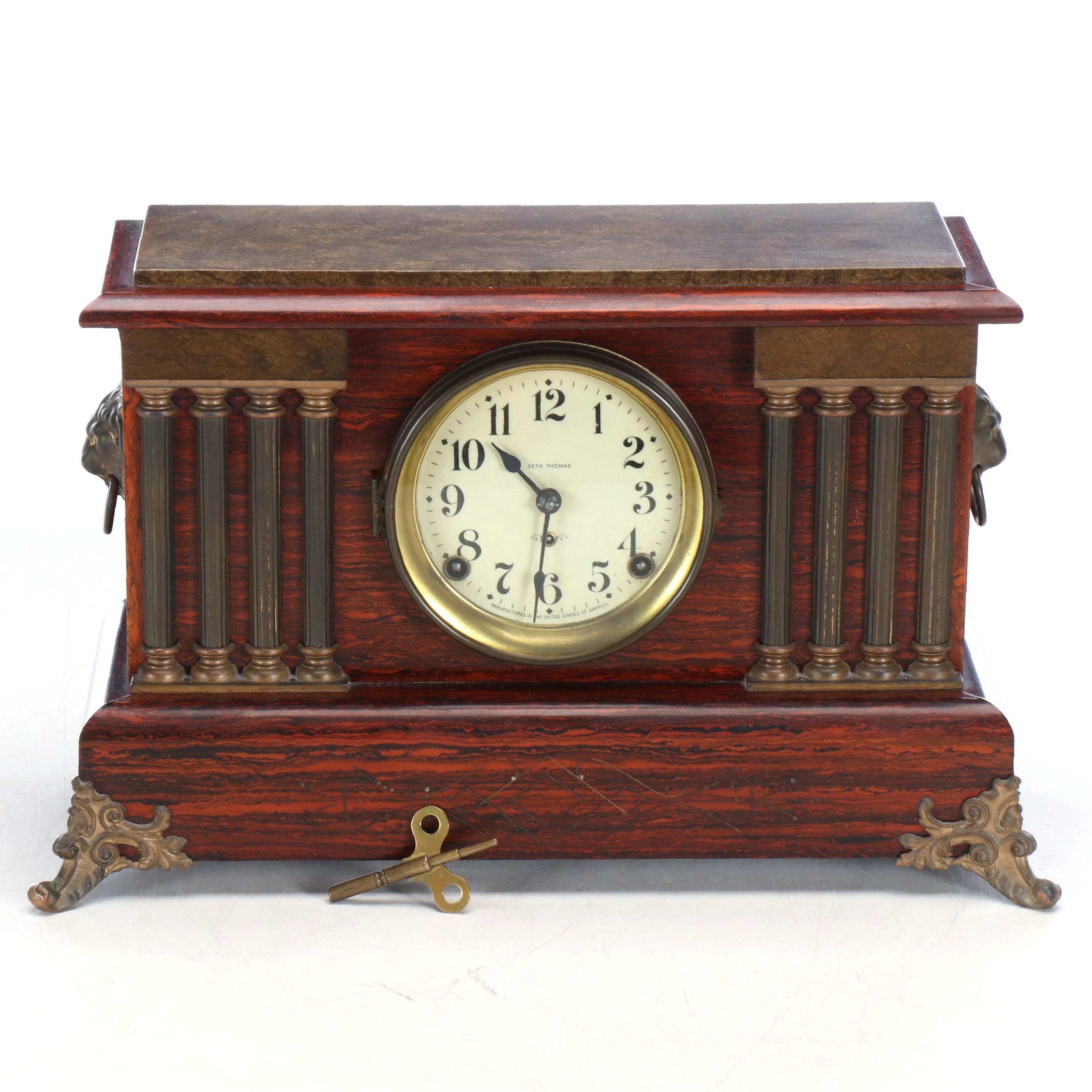 Seth Thomas Red Adamantine Veneer Column Mantel Clock, Late 19th/Early 20th C.