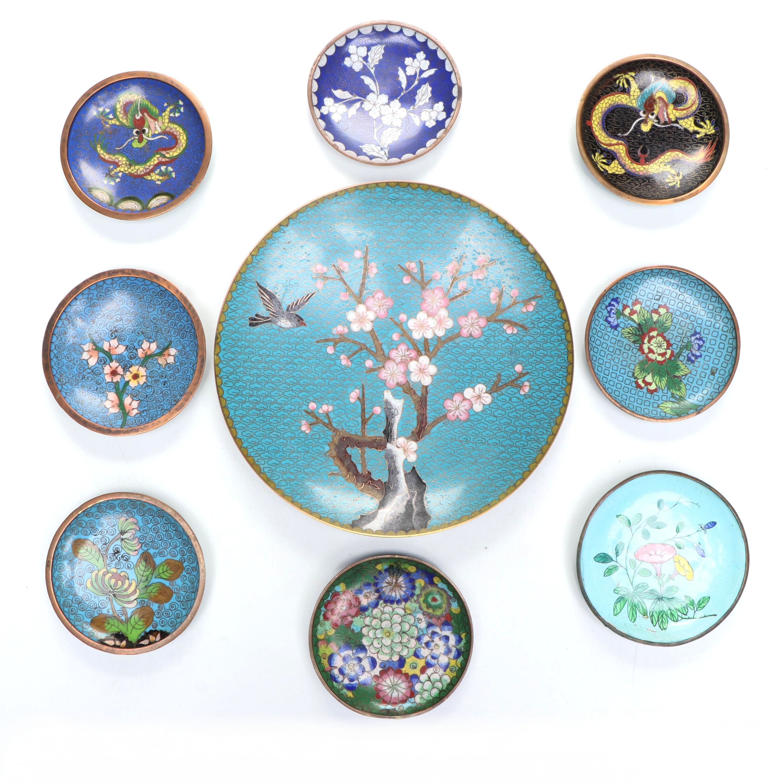 Chinese Cloisonné Decorative Plates and Bowl