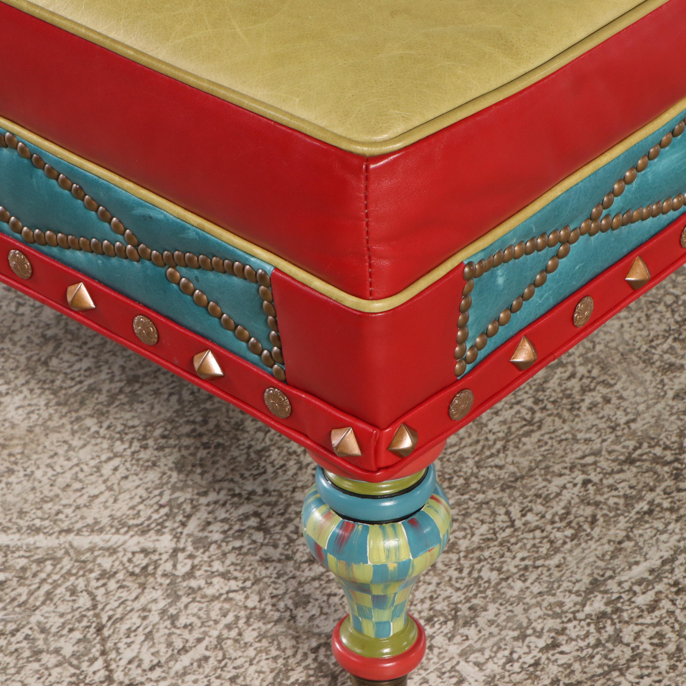 MacKenzie-Childs "Highland" Leather Upholstered Cocktail Ottoman