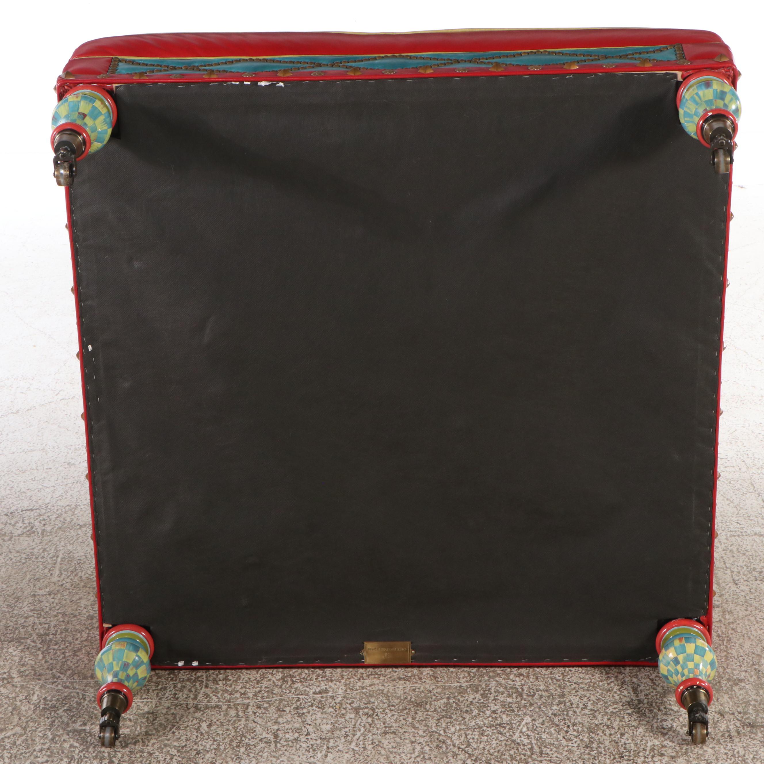 MacKenzie-Childs "Highland" Leather Upholstered Cocktail Ottoman