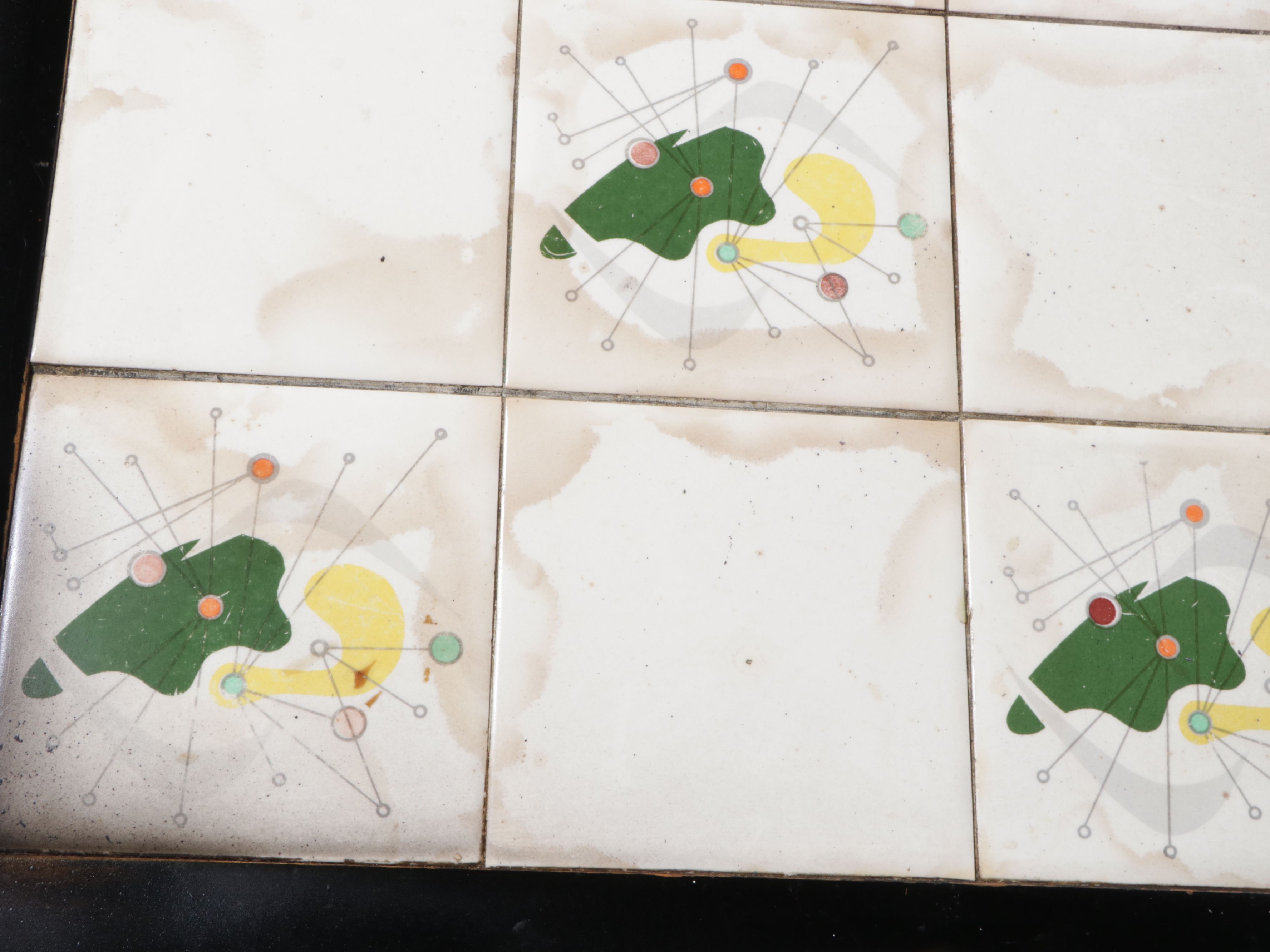 Mid-Century Modern Ebonized Wood Coffee Table with Atomic Ceramic Tiles