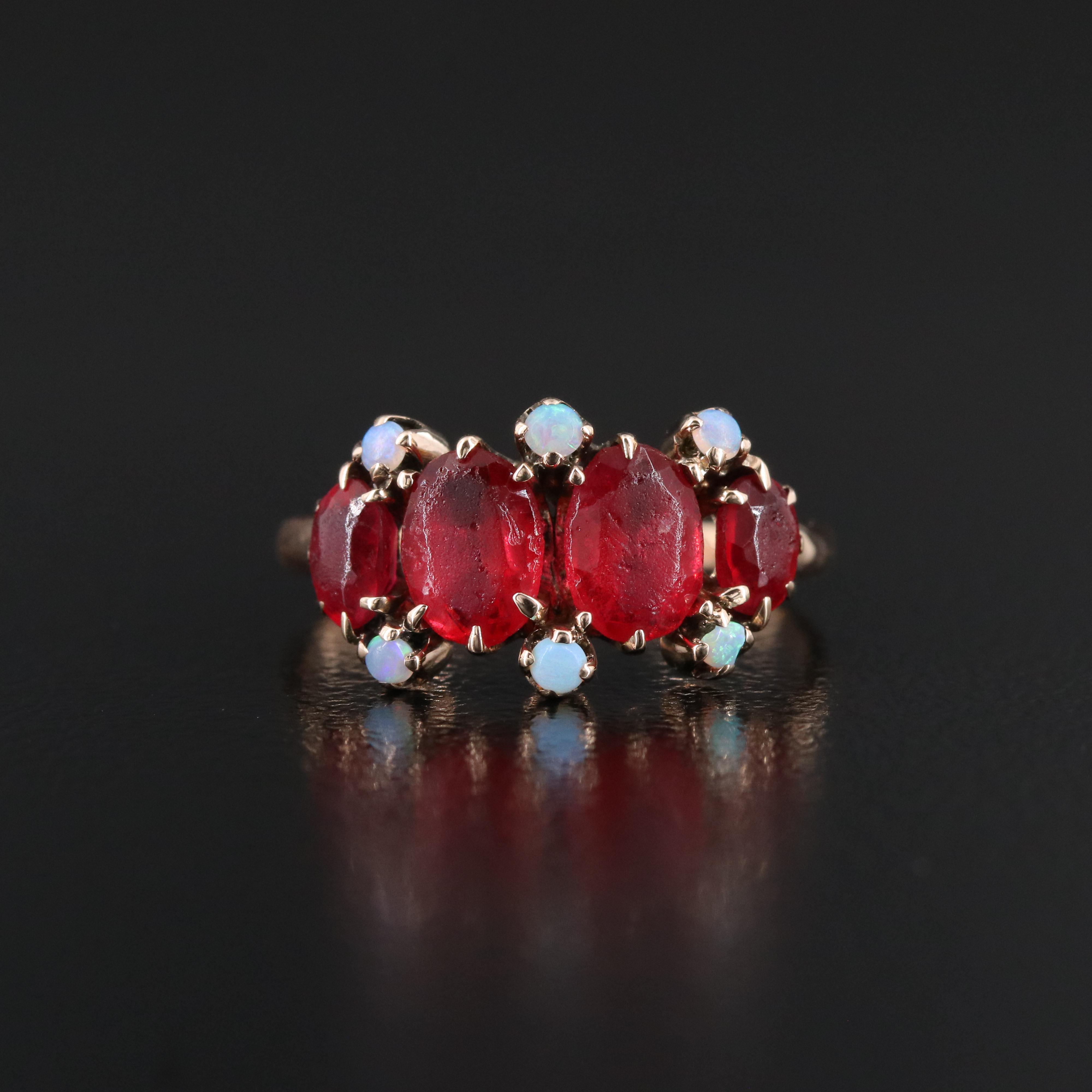 Victorian 10K Rose Gold Opal and Faux Gemstone Ring
