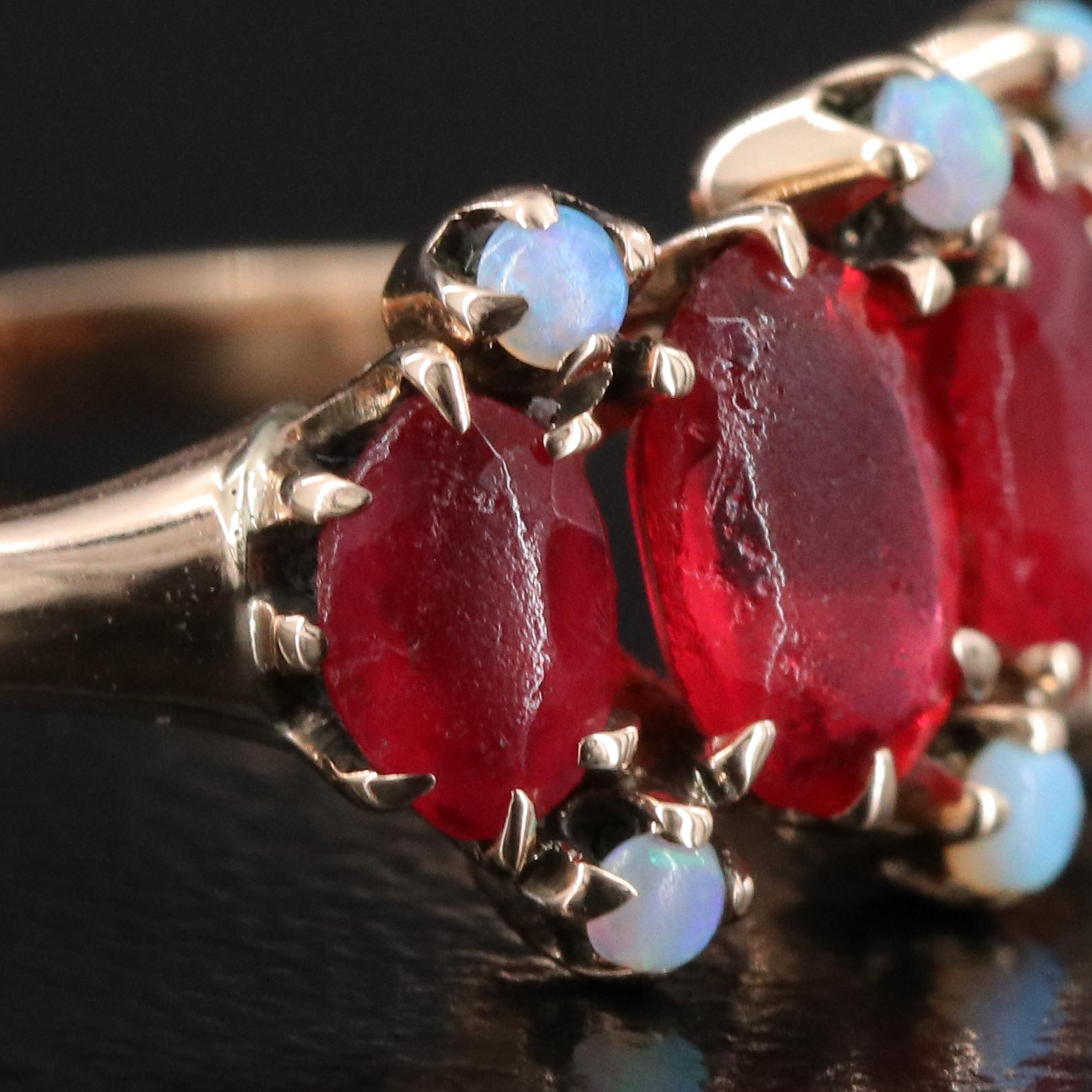 Victorian 10K Rose Gold Opal and Faux Gemstone Ring