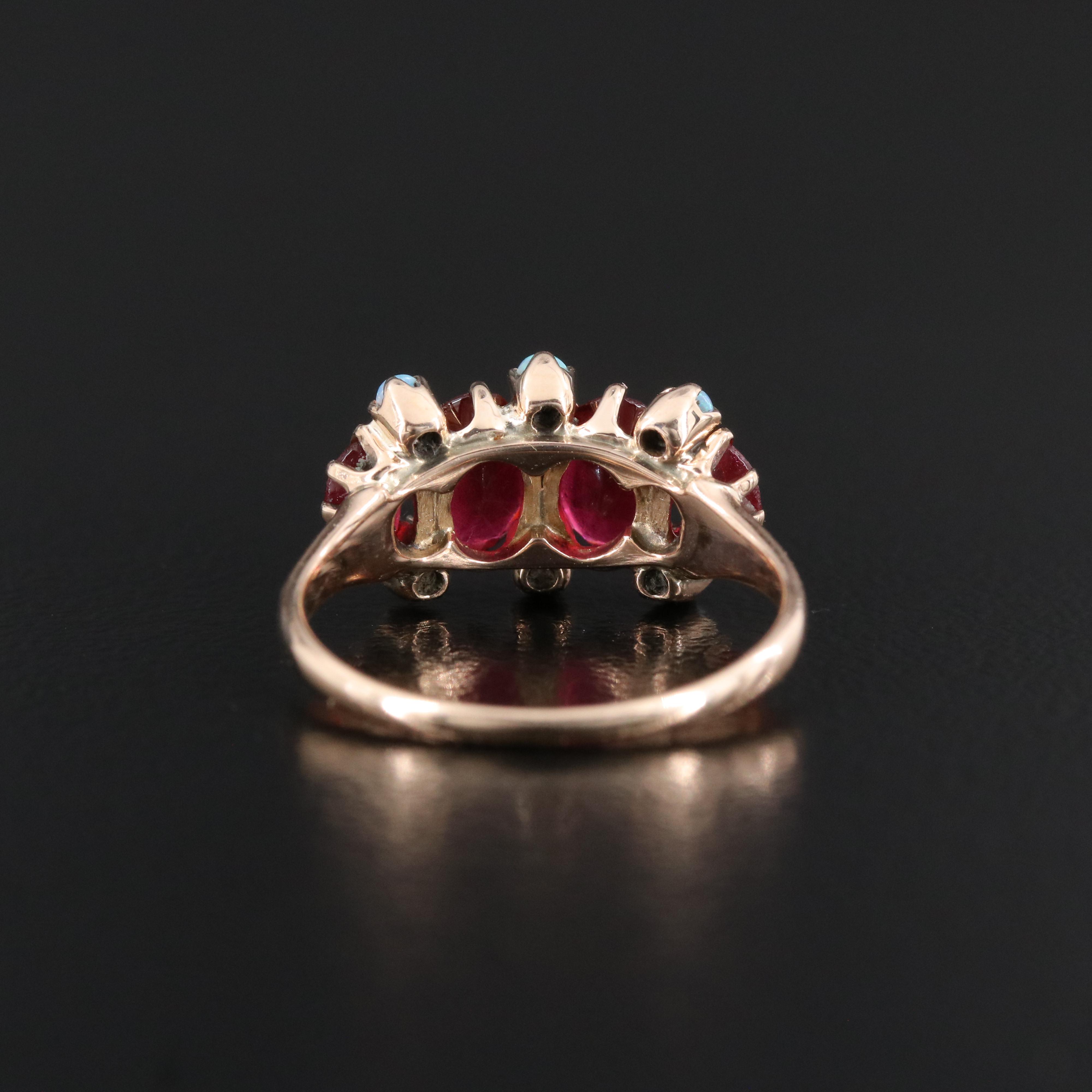 Victorian 10K Rose Gold Opal and Faux Gemstone Ring