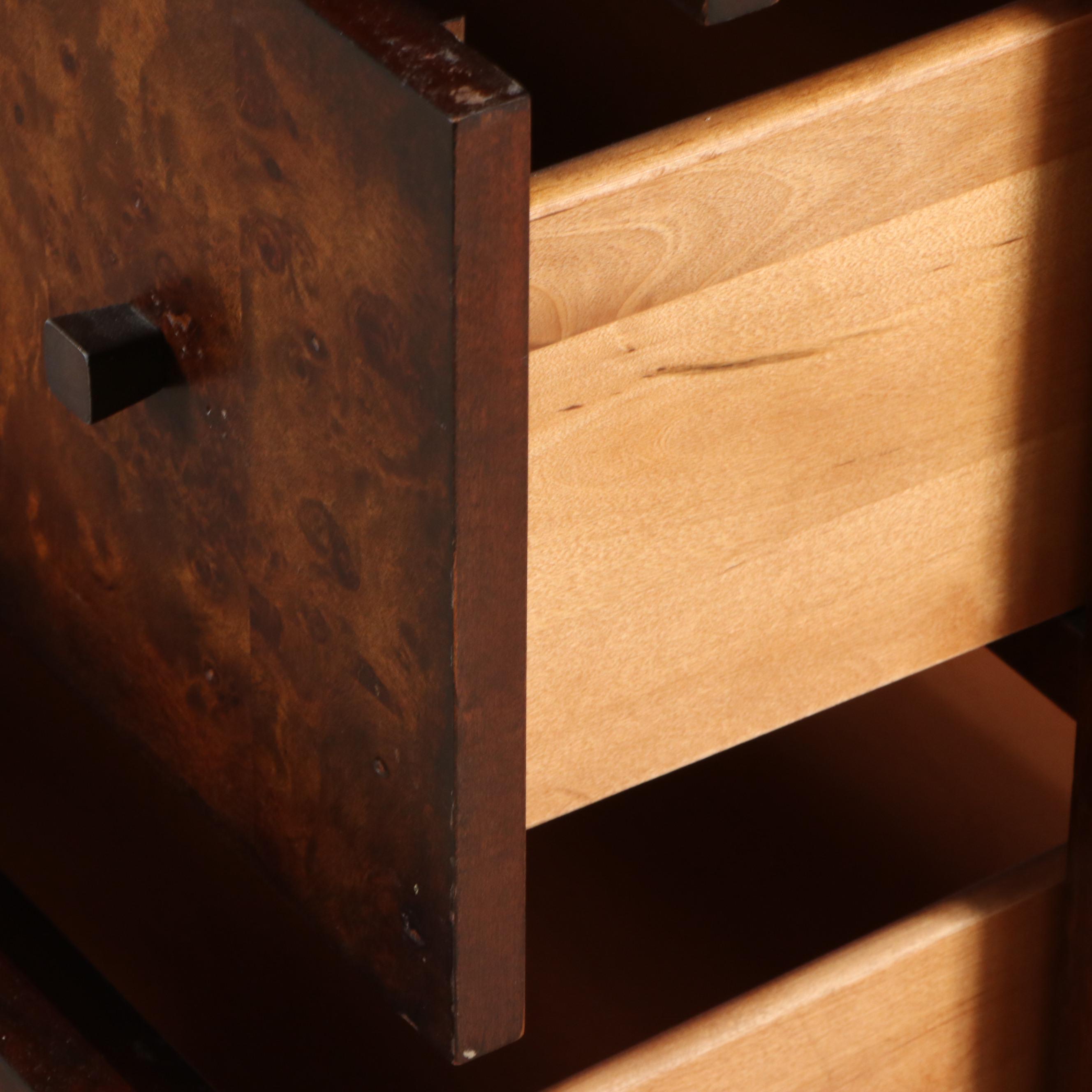 Pair of Marble Top Burl Wood Nightstands