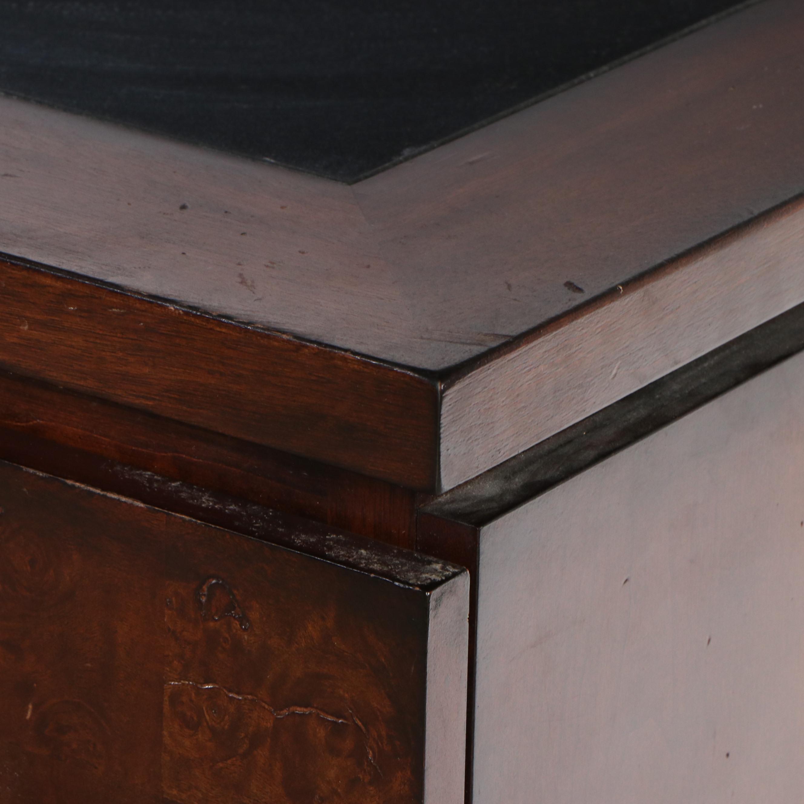 Pair of Marble Top Burl Wood Nightstands