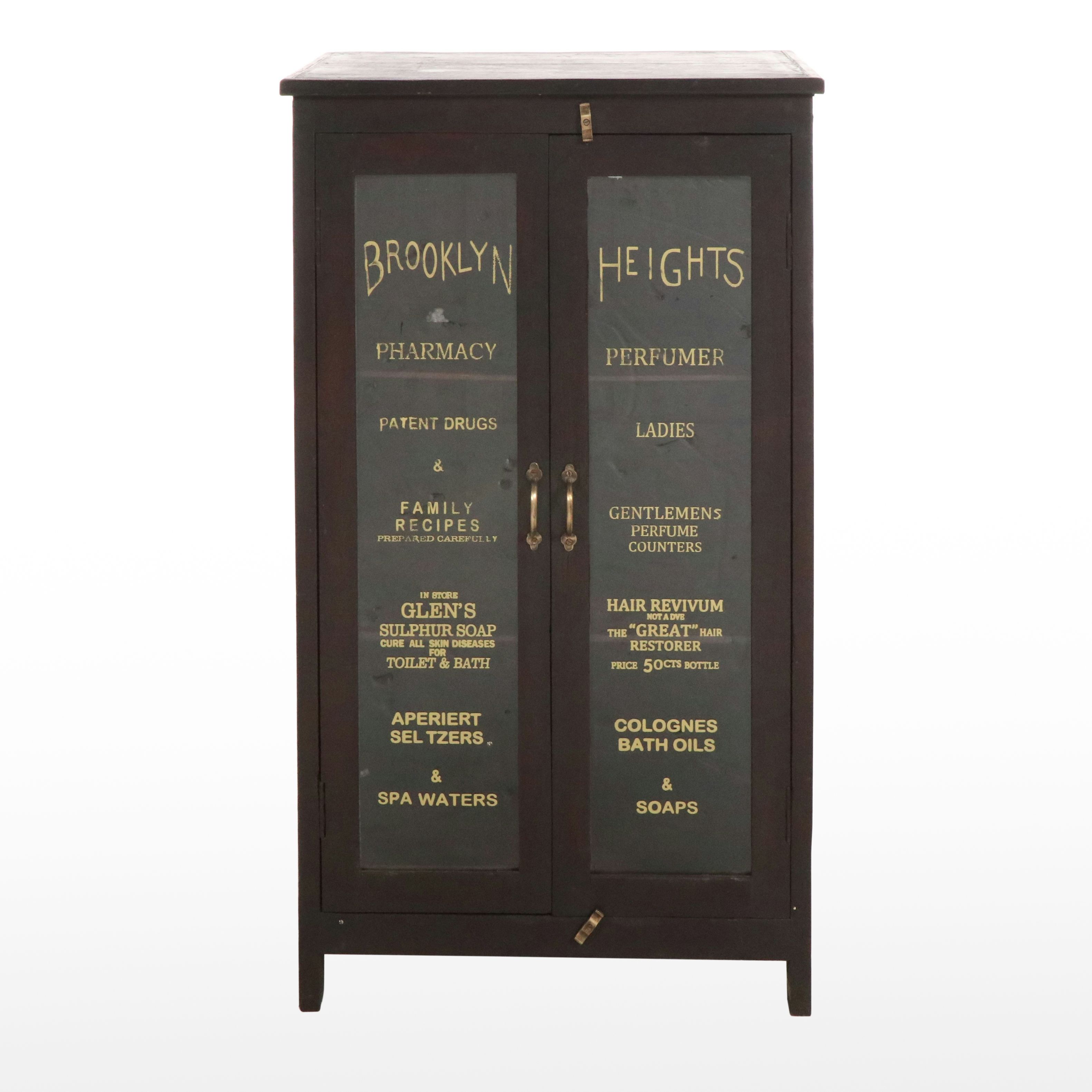 Painted Wooden Apothecary Cabinet with "Brooklyn Heights" Decal