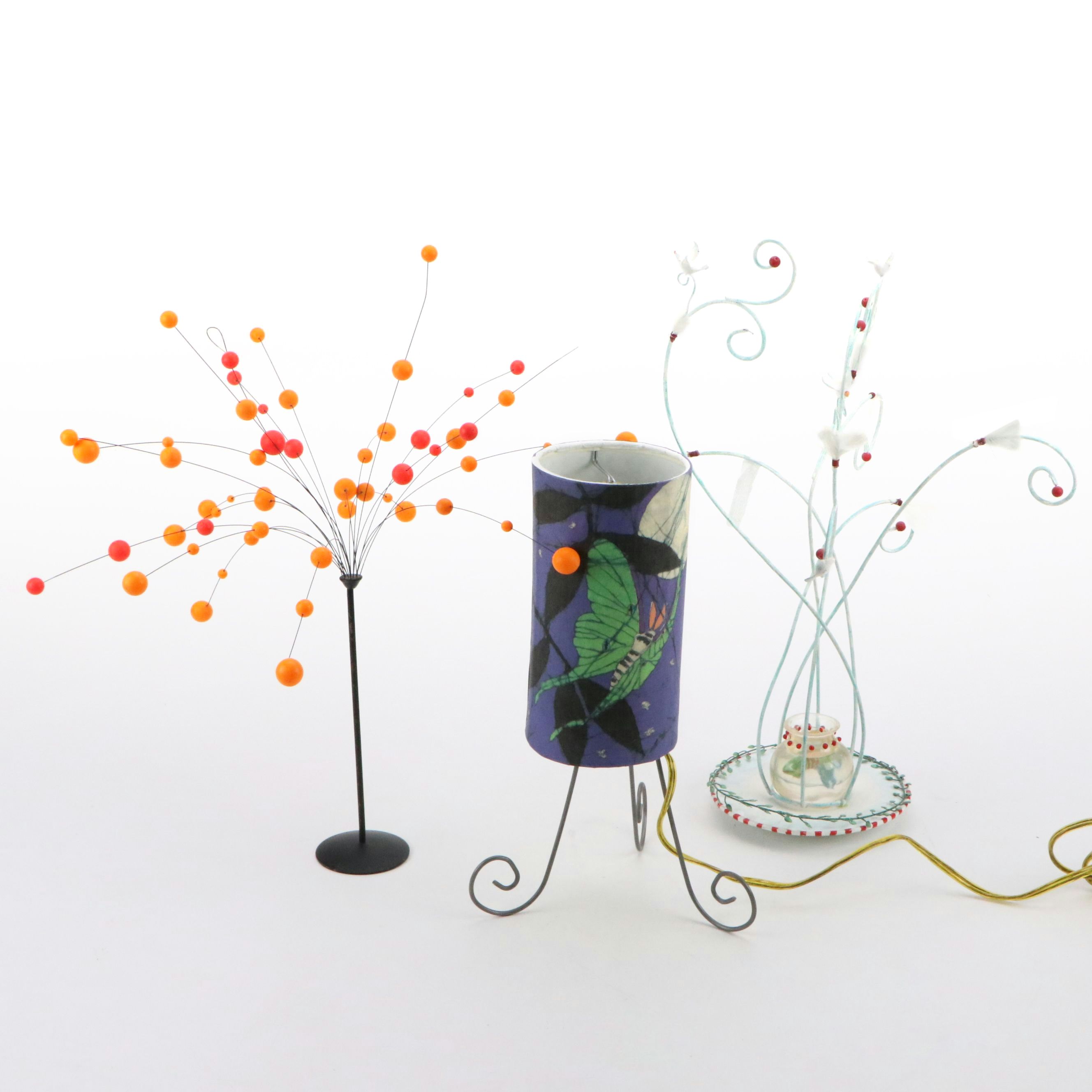 Butterfly Tripod Metal Table Lamp with Metal Art Table Trees