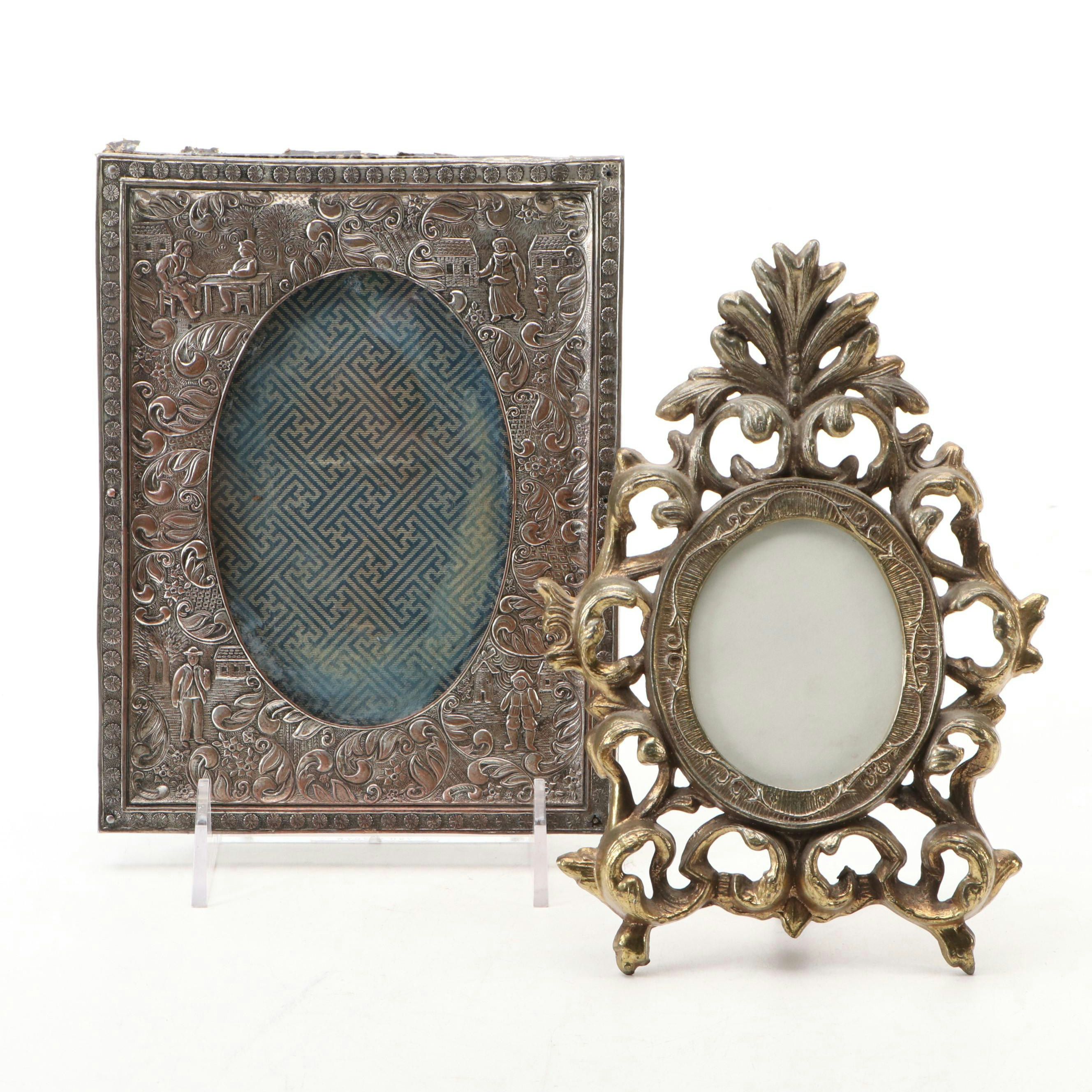 Victorian Style Gilt Metal with Other Silver Plate Genre Scene Picture Frames