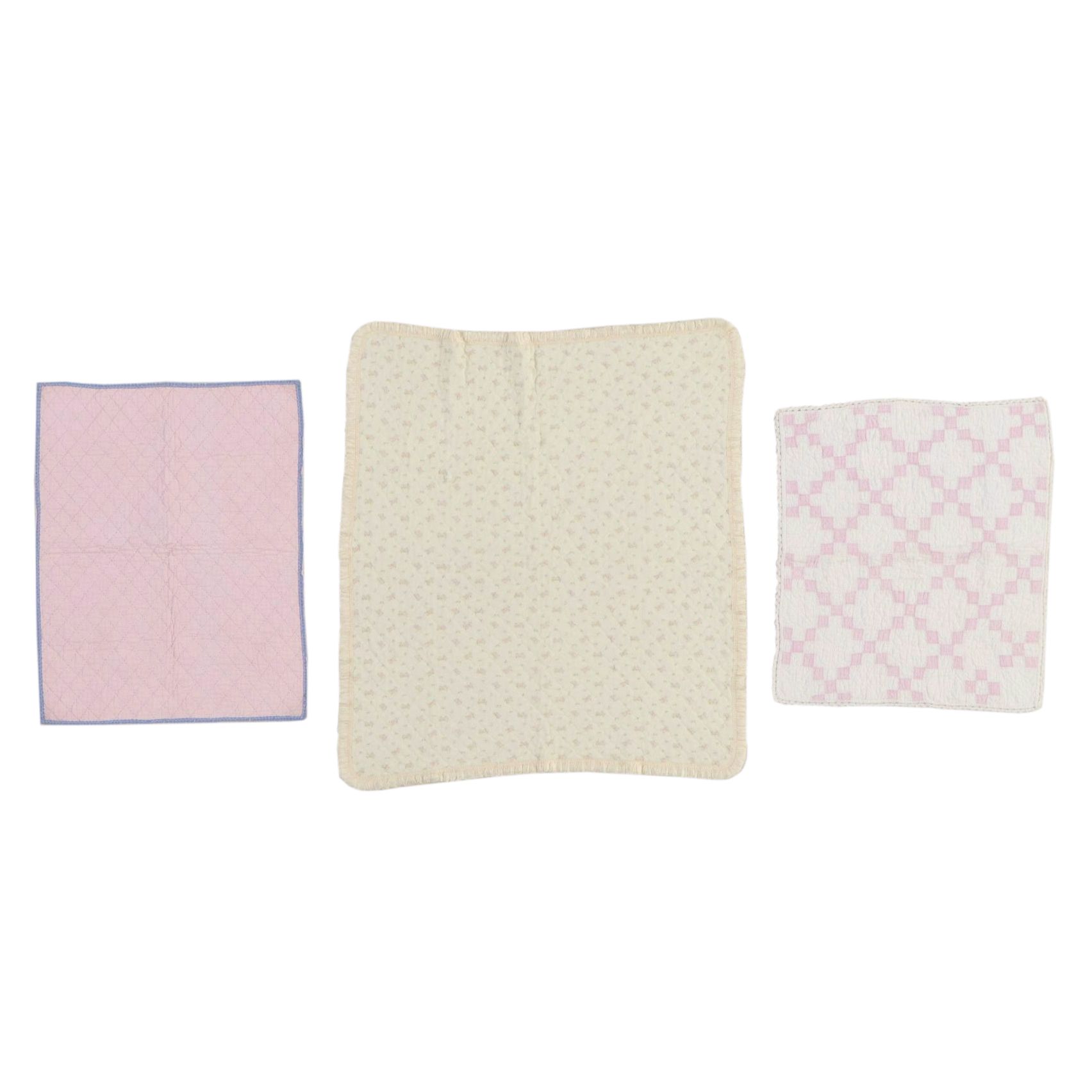 Handmade Quilted Baby Blankets in Hues of Pink, Periwinkle and Floral Creme