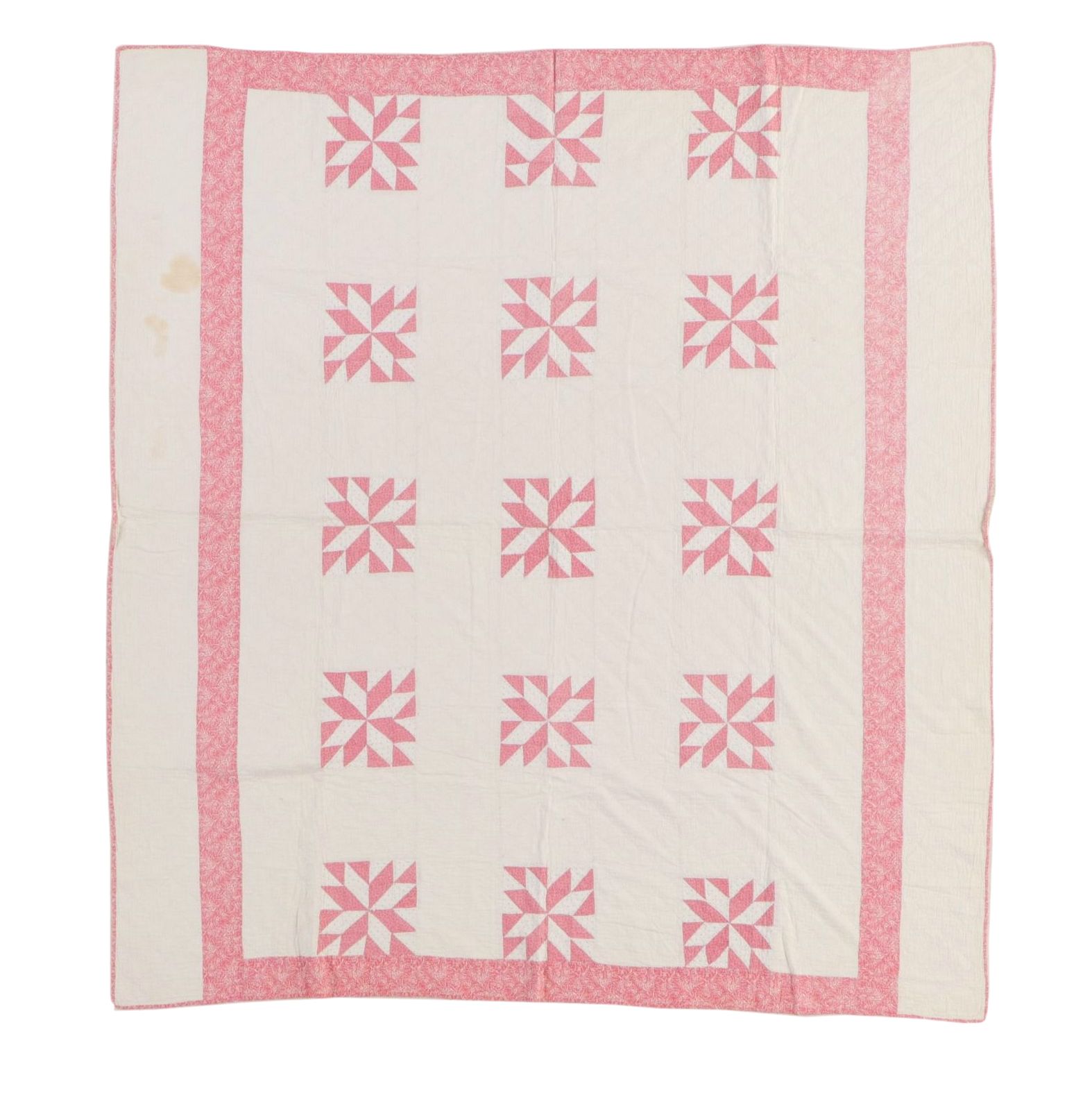 Hand-Crafted Pink and White Eight-Point Star Quilt