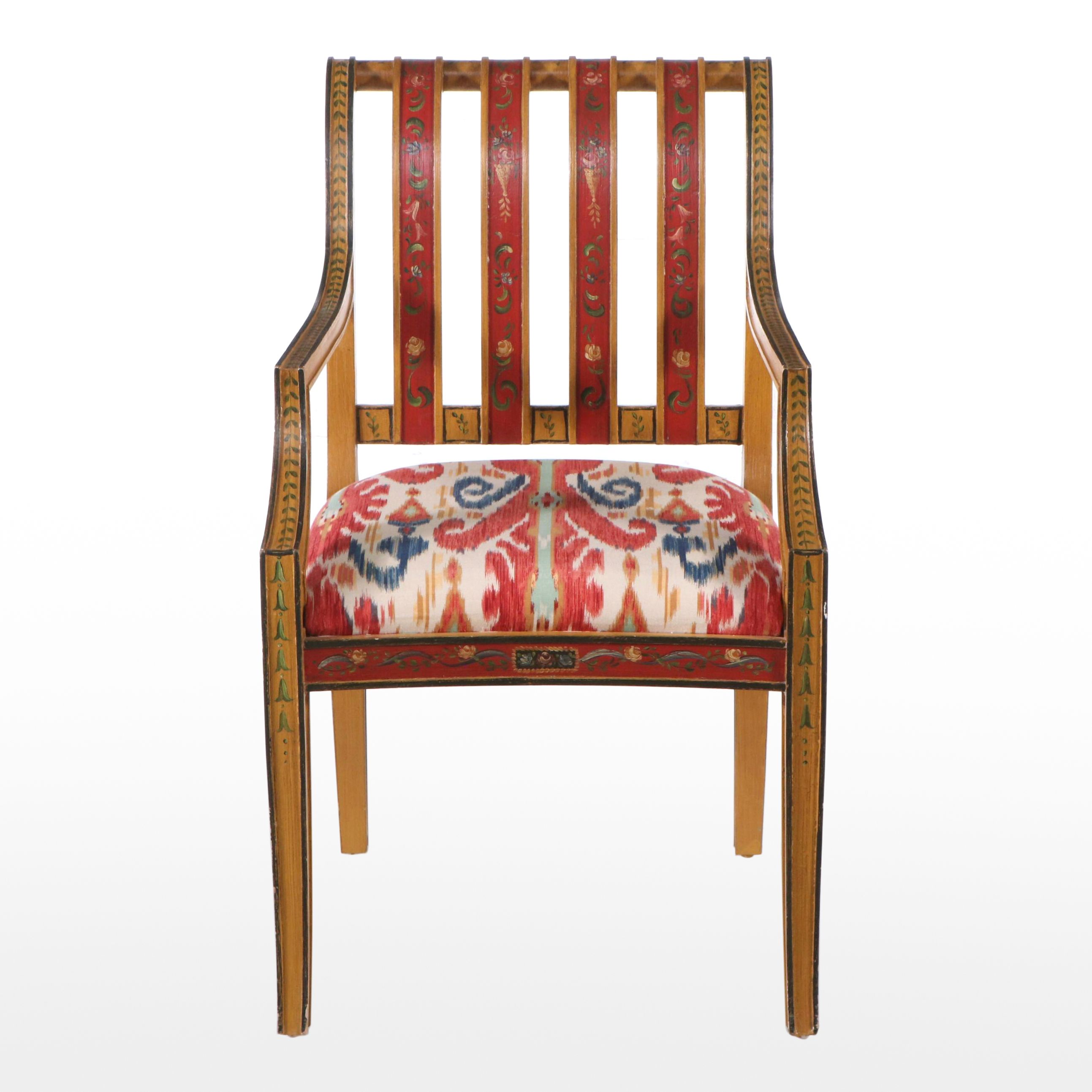 Hand-Painted Regency Style Armchair signed Jane Keltner, 1998