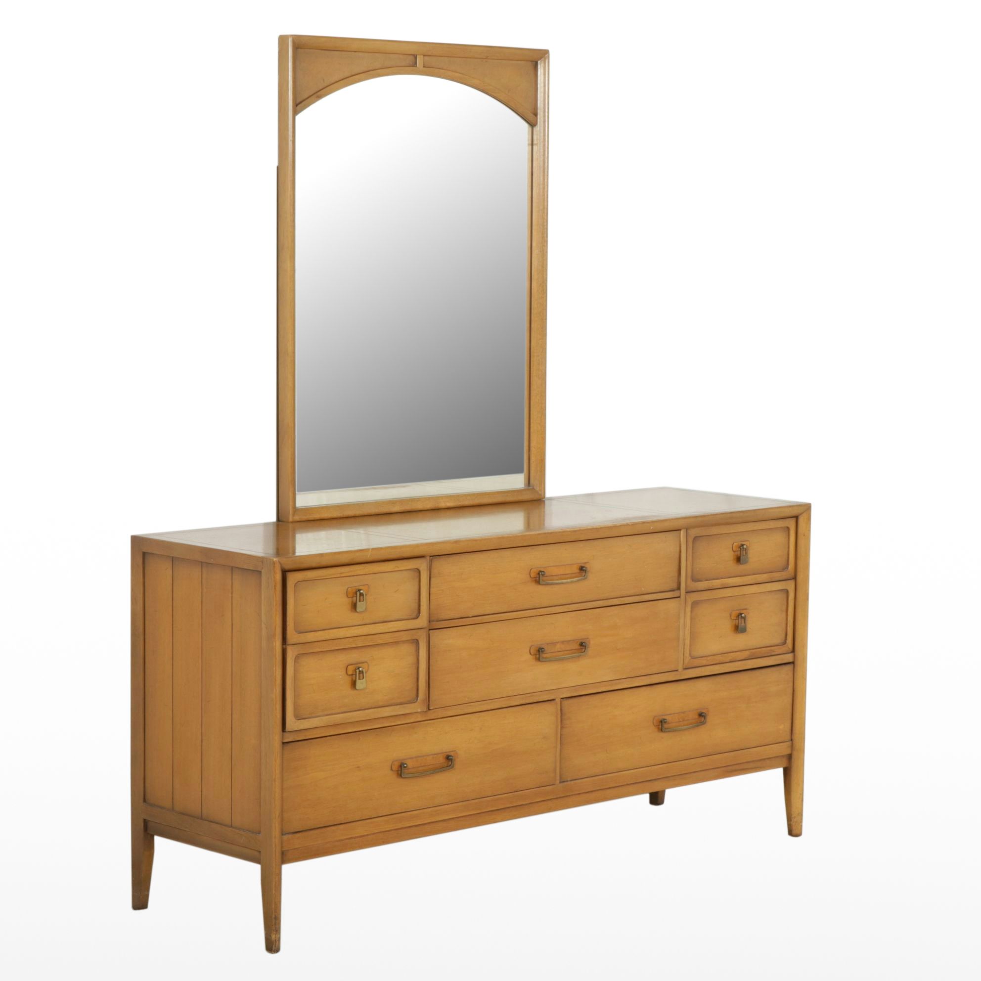 Drexel "Meridian" Mid Century Modern Pecan Dresser and Mirror