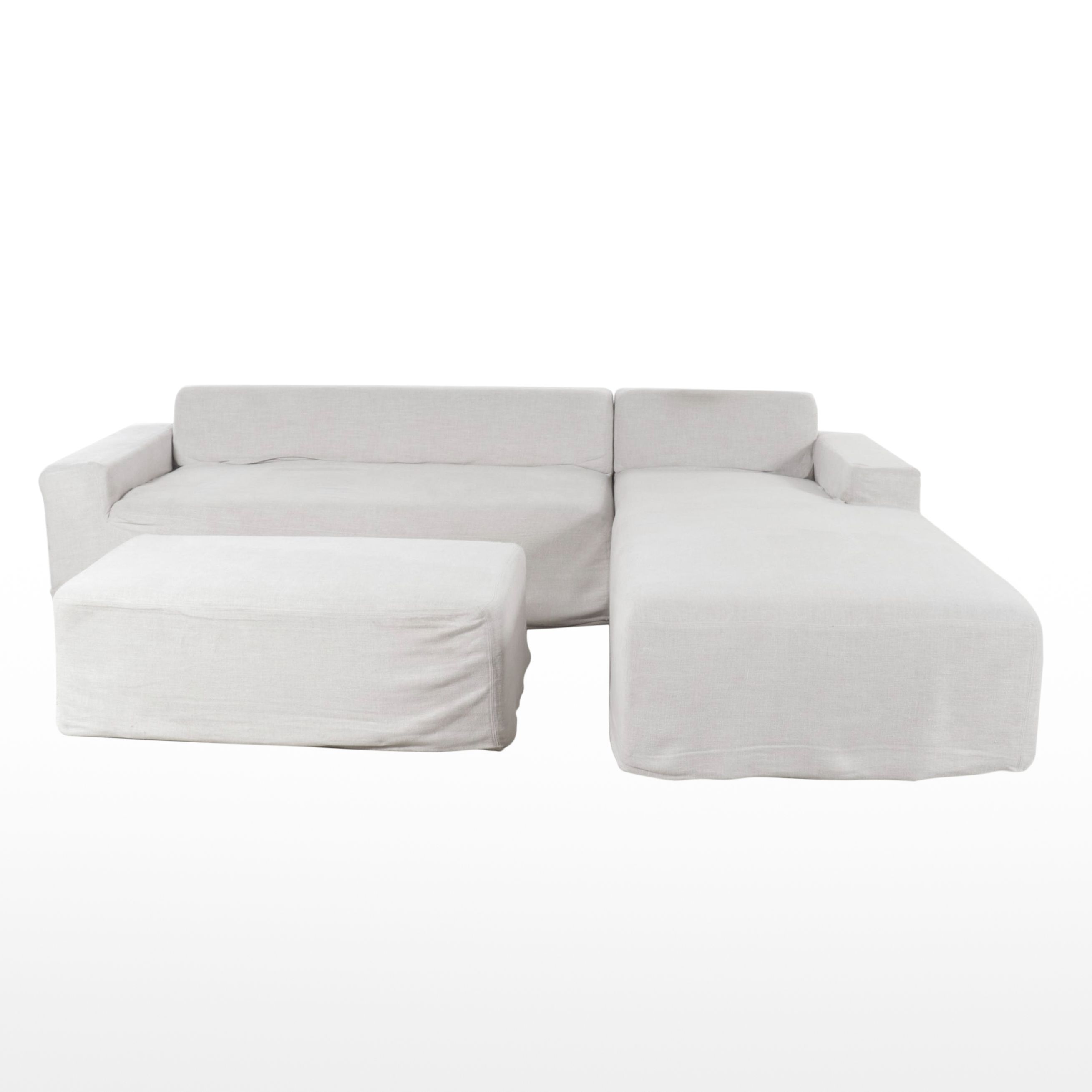 Jake Arnold Collection Modern Linen Blend Upholstered Sectional with Ottoman