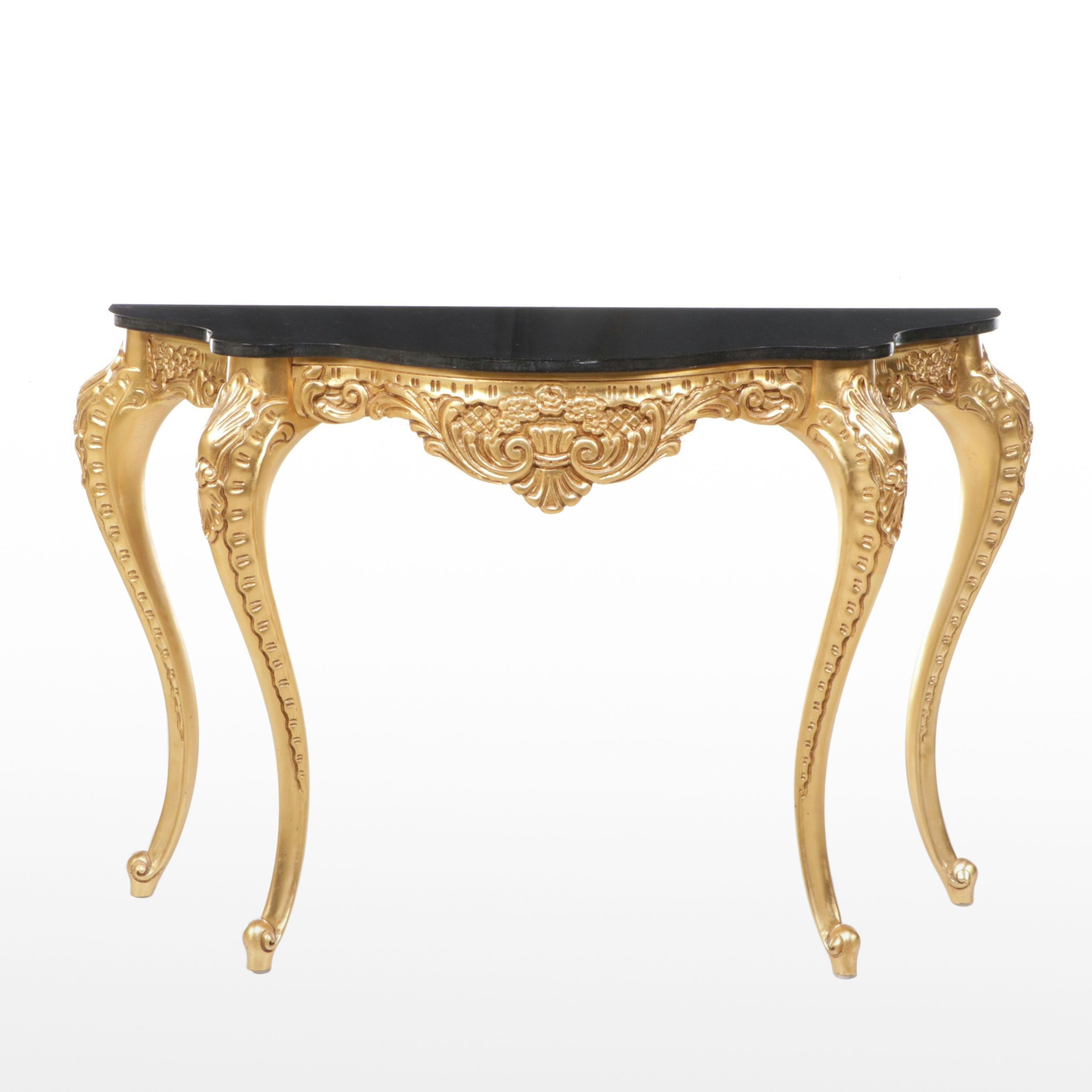 Louis XV Style Gold Tone Marble Top Pier Table