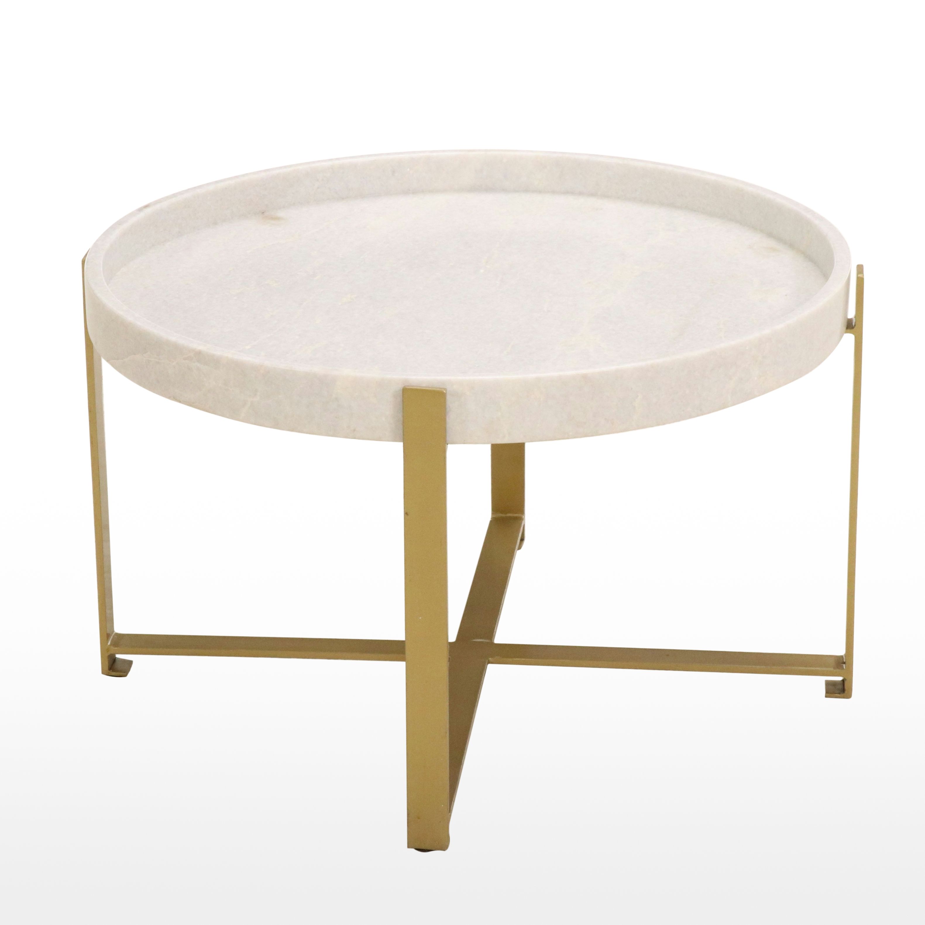 Contemporary Modern Gilt Metal Frame Coffee Table with Marble Top