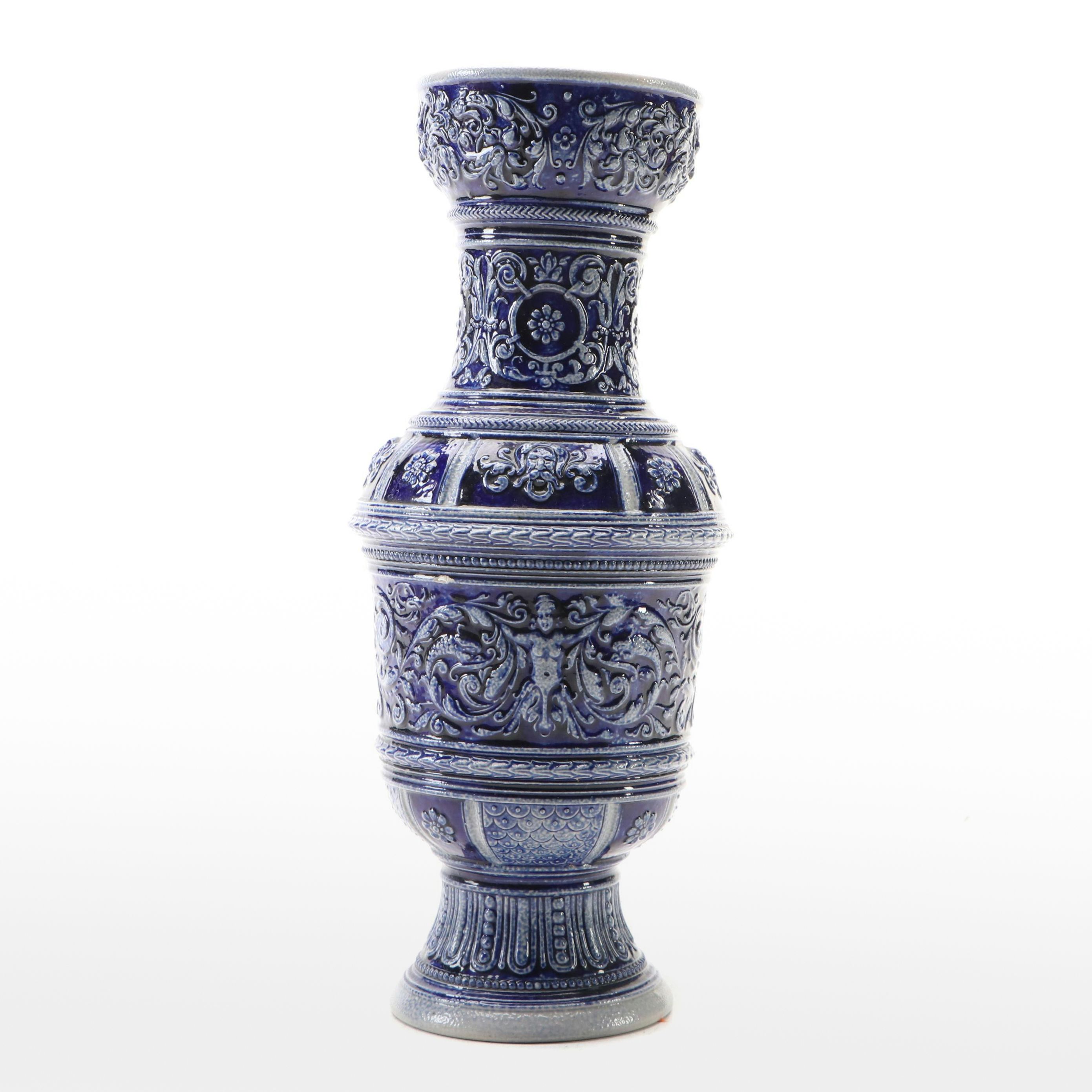 Gerz Westerwald Style Blue Glazed Stoneware Vase, 20th Century
