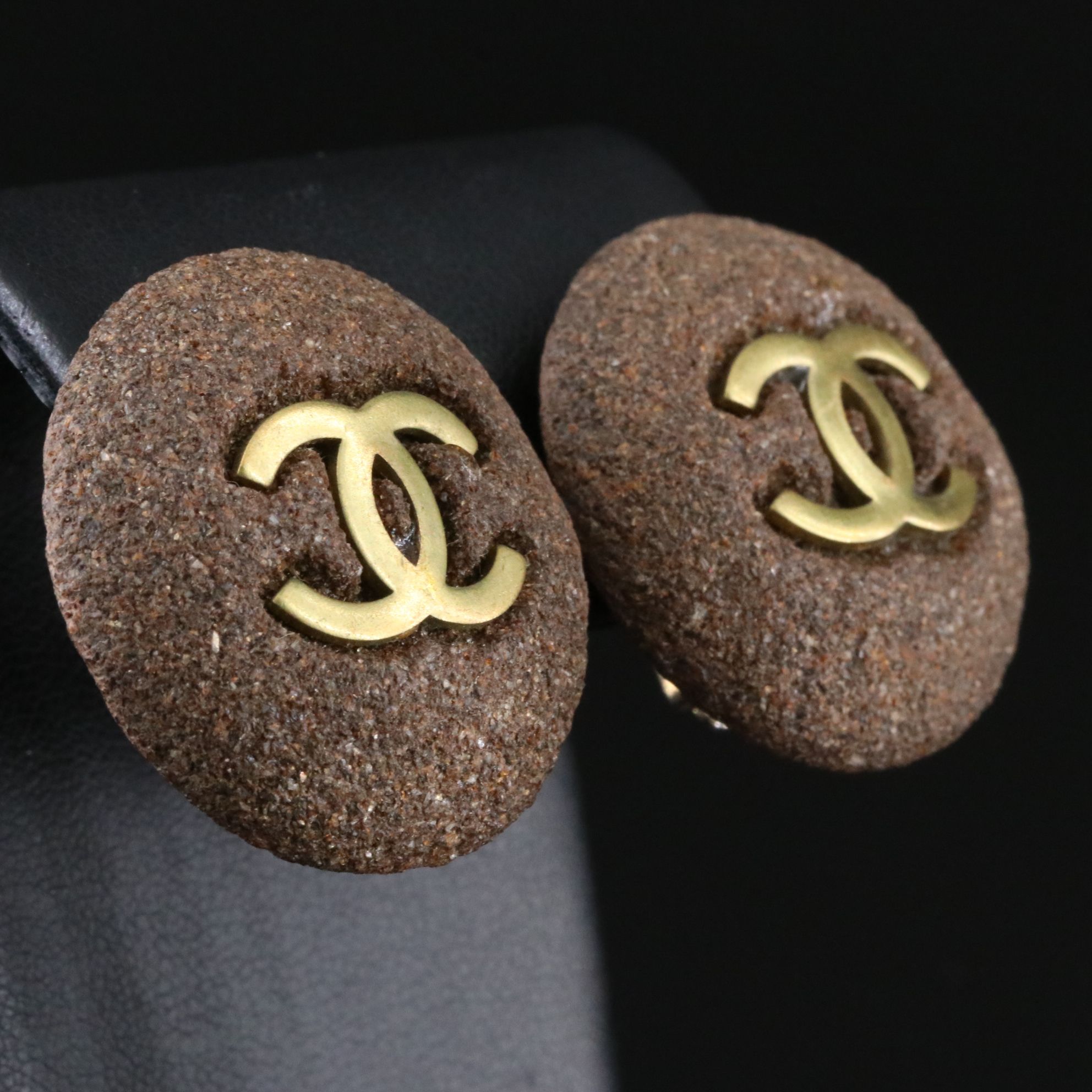 Chanel CC Logo Textured Clip Earrings