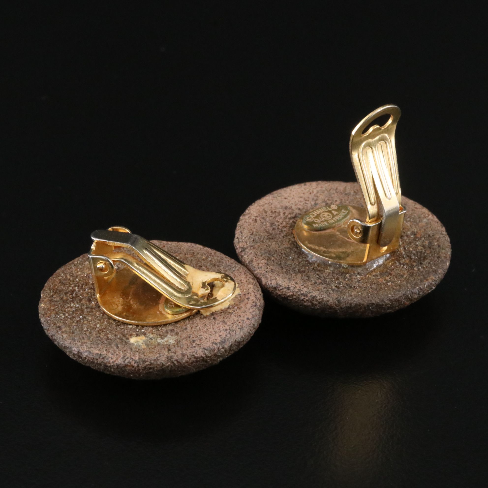 Chanel CC Logo Textured Clip Earrings