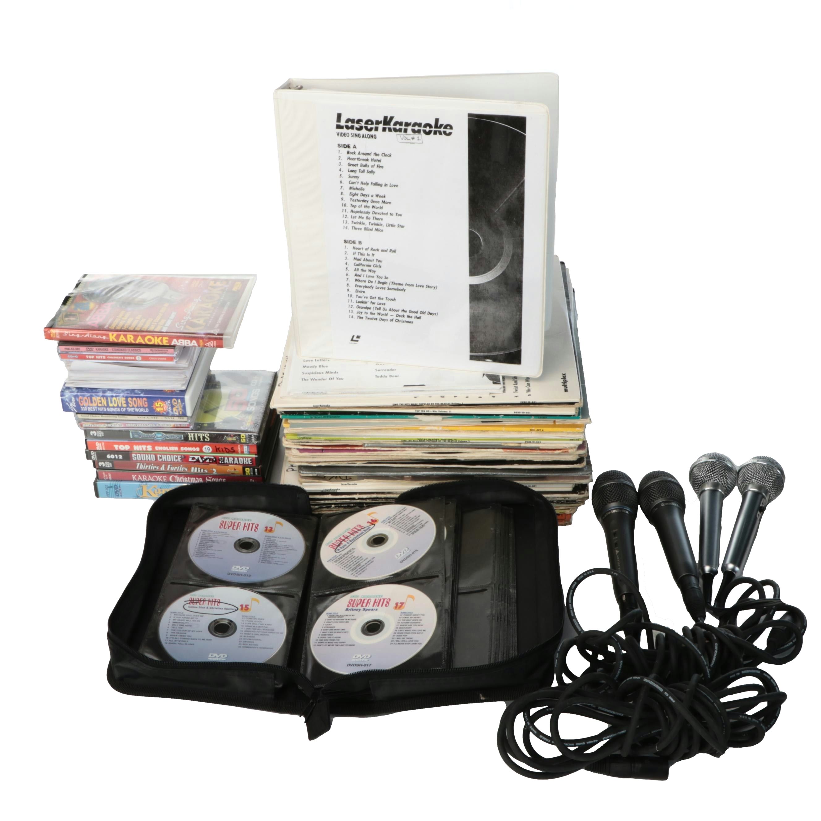 Karaoke Microphones, DVDs, and Vintage Pioneer Karaoke Laser Discs
