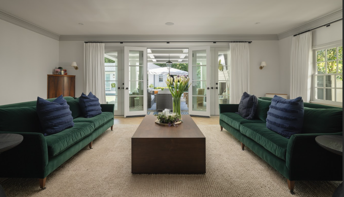 Jake Arnold Collection Mid Century Modern Style Green Velvet Upholstered Sofa