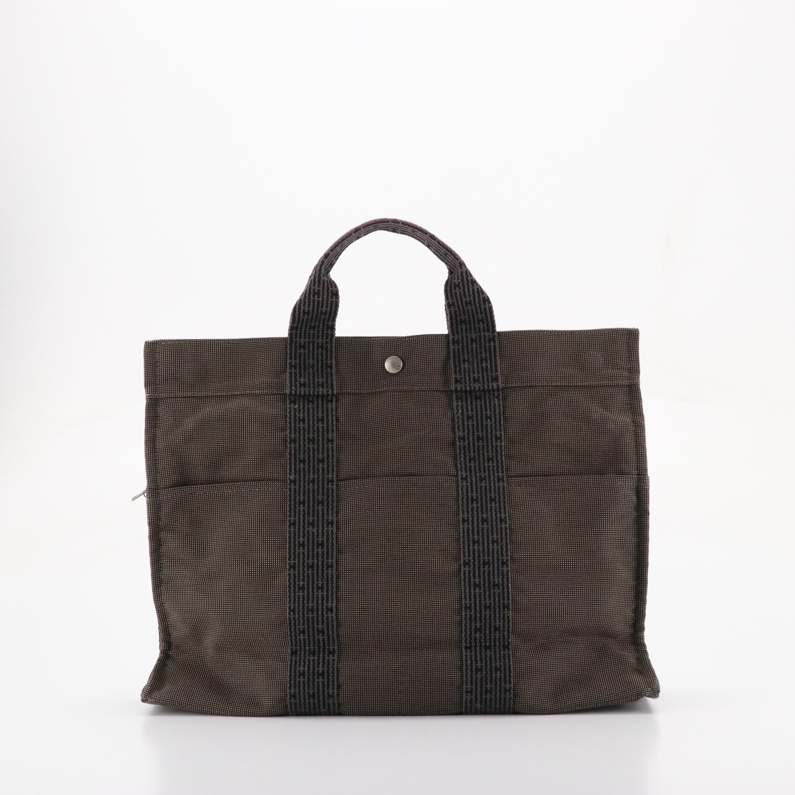 Hermès Toile Canvas Herline Tote MM in Grey/Black