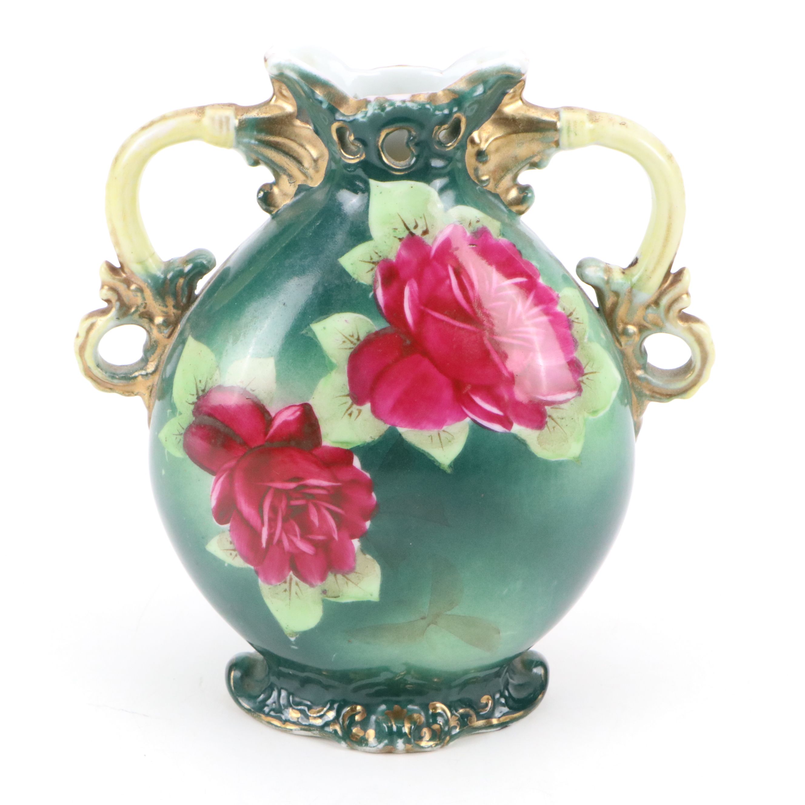 Japanese Victorian Style Porcelain Pillow Vase, Early to Mid-20th Century