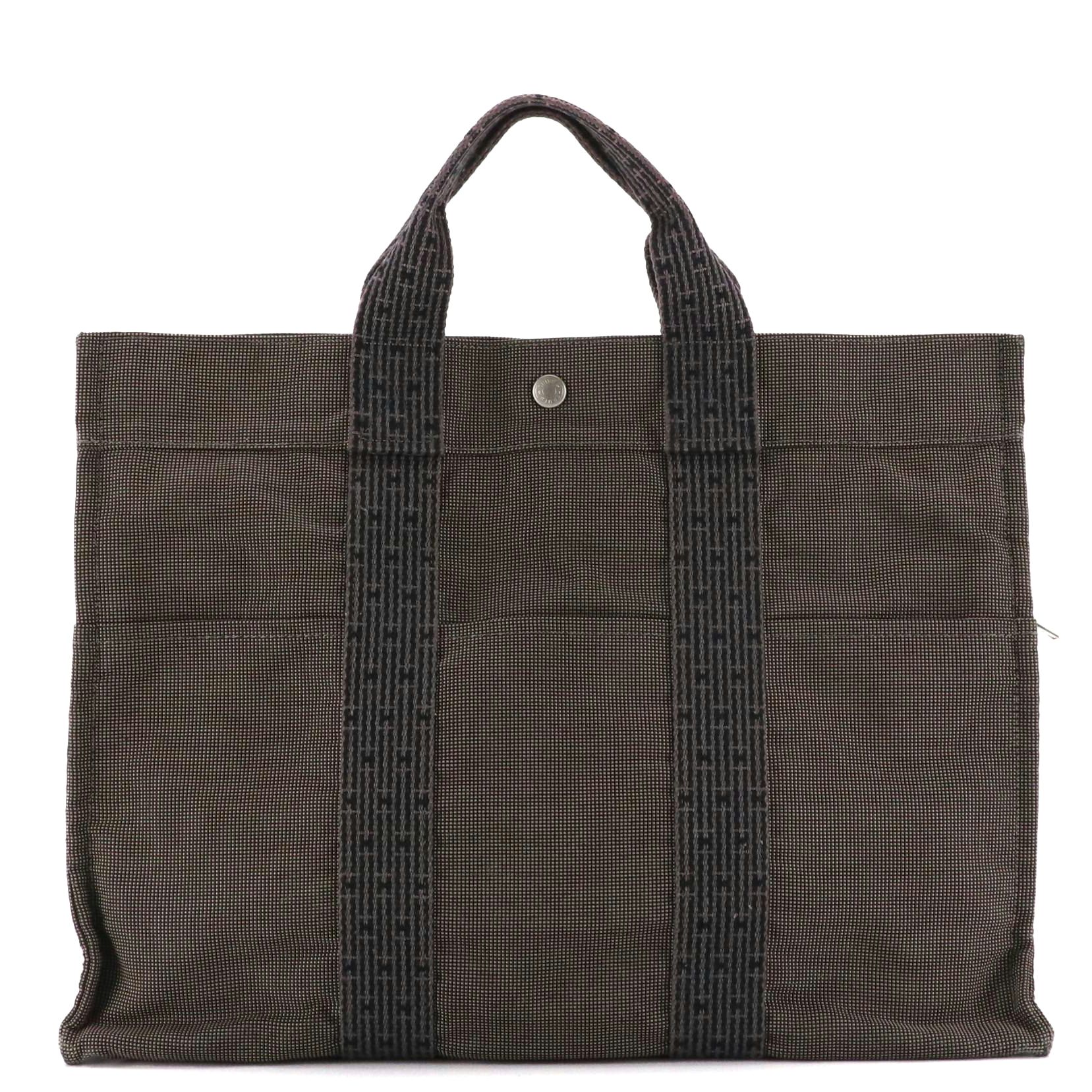 Hermès Toile Canvas Herline Tote MM in Grey/Black
