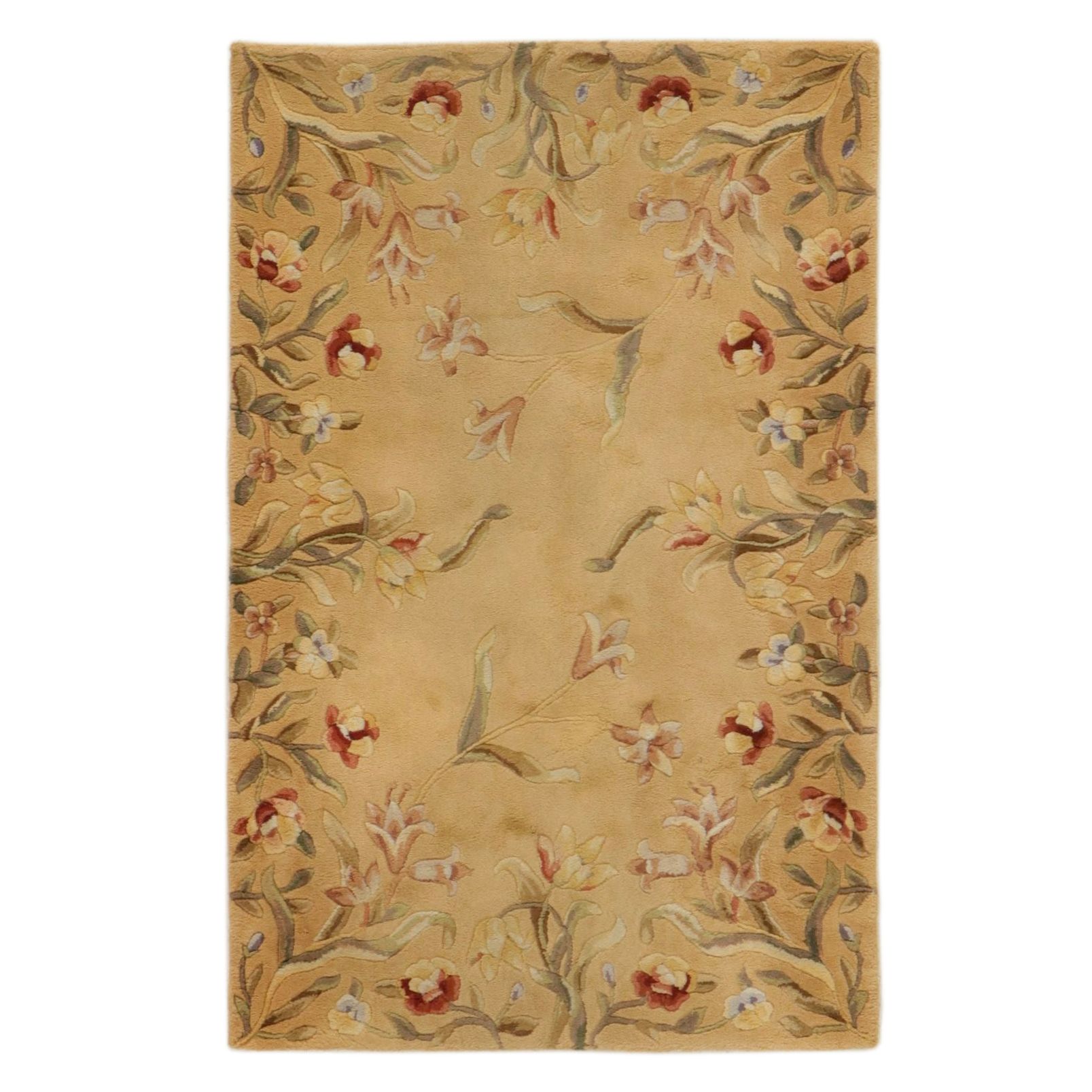 3'6 x 5'6 Hand-Tufted Emerald Collection "Gold Tulip Garden" Area Rug